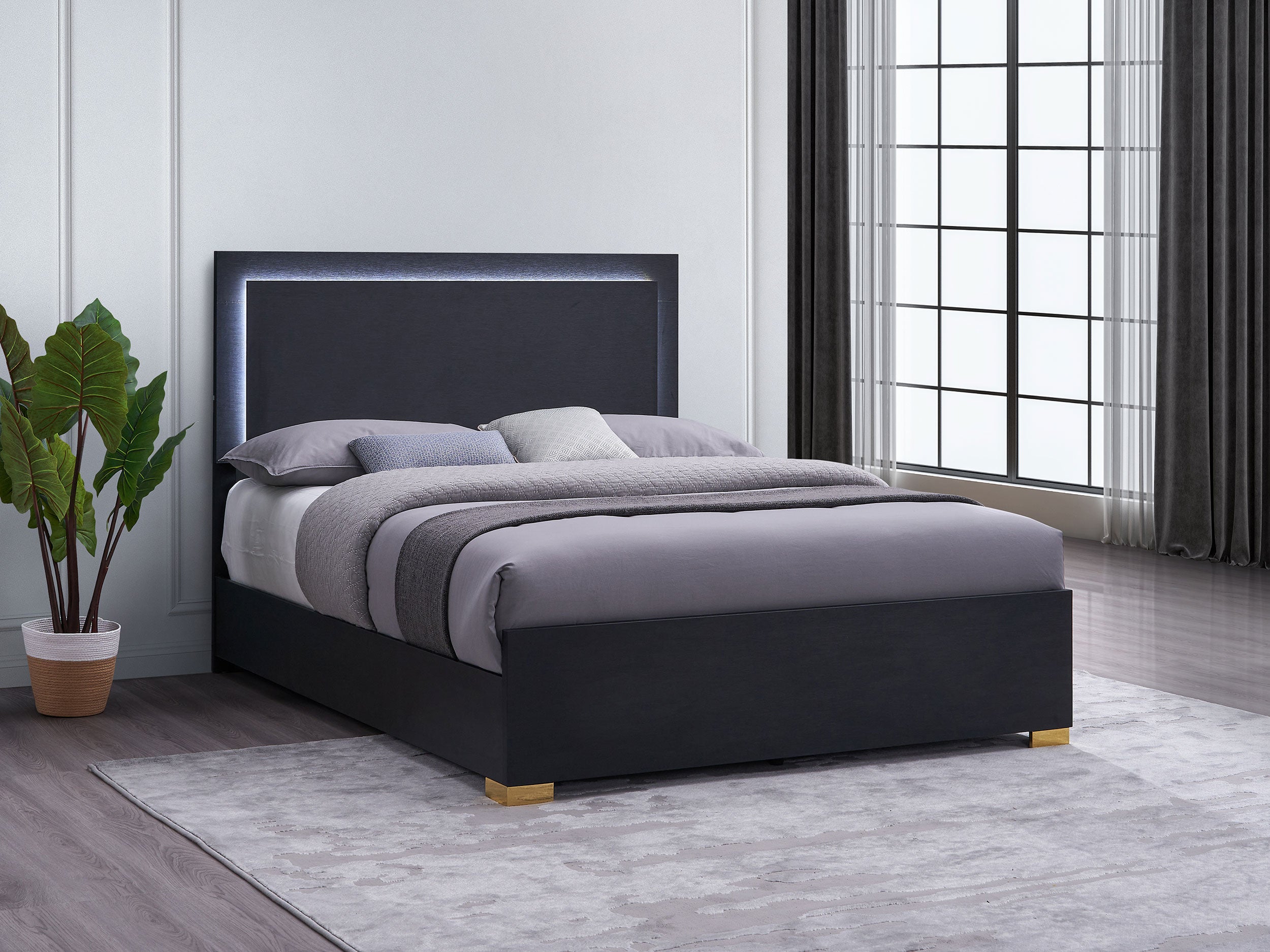 Marceline Panel Bed with LED Lighting - Joseph's Furniture (East Orange, NJ)