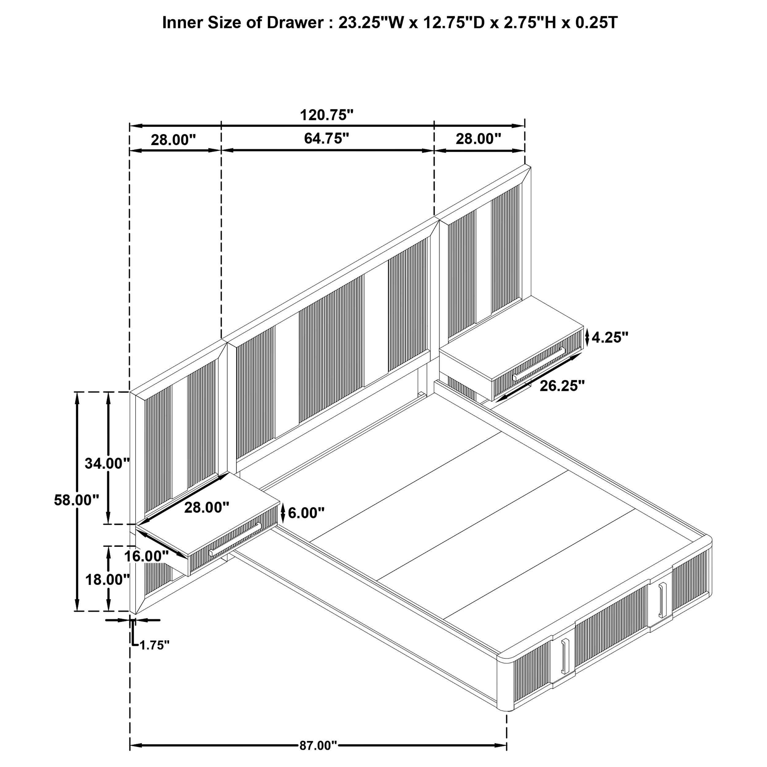 Terrace Wall Panel Platform Storage Bed with Attached Nightstands - Joseph's Furniture (East Orange, NJ)