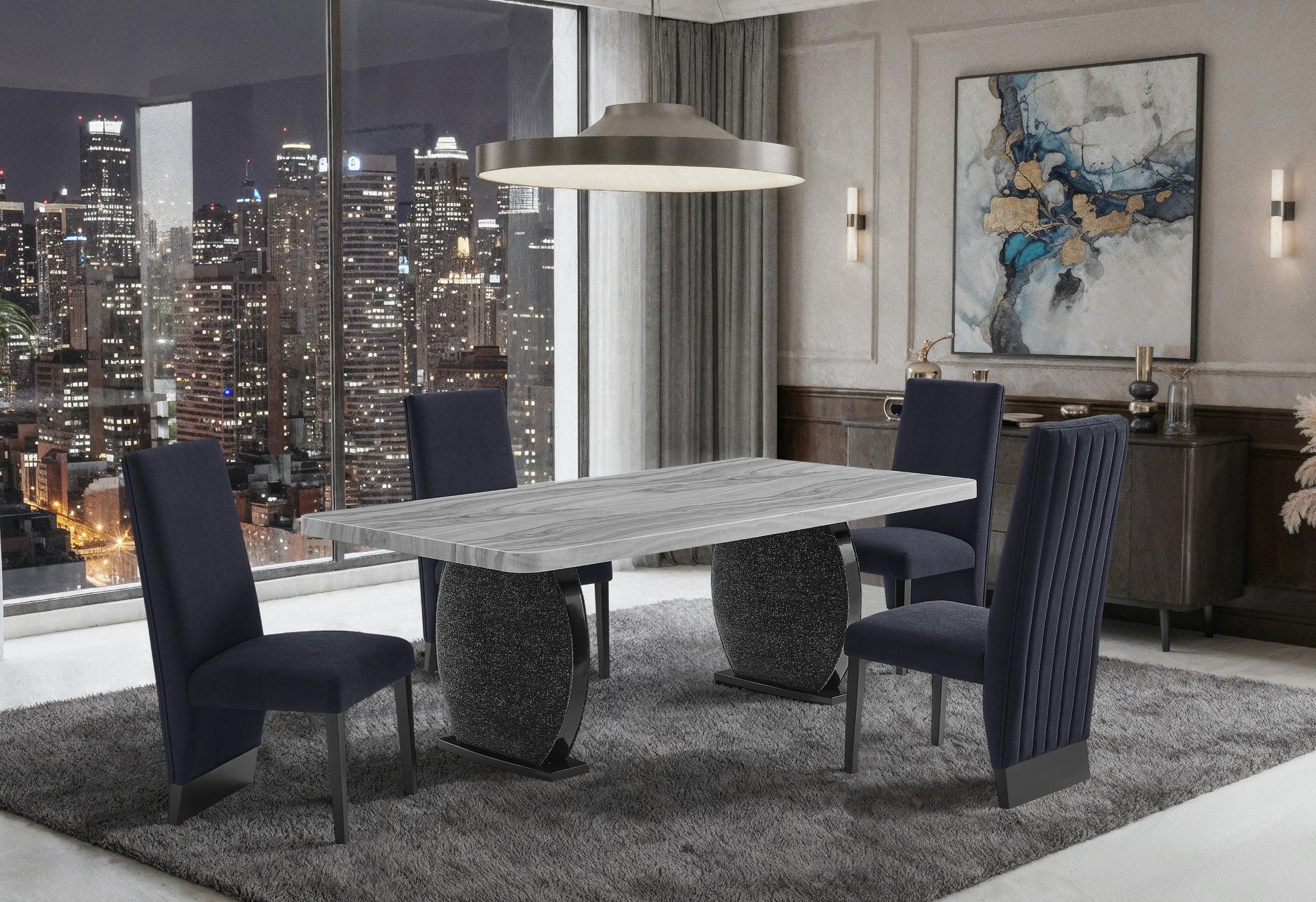D2502 Dining Table and 4 D12 Black Dining Chair