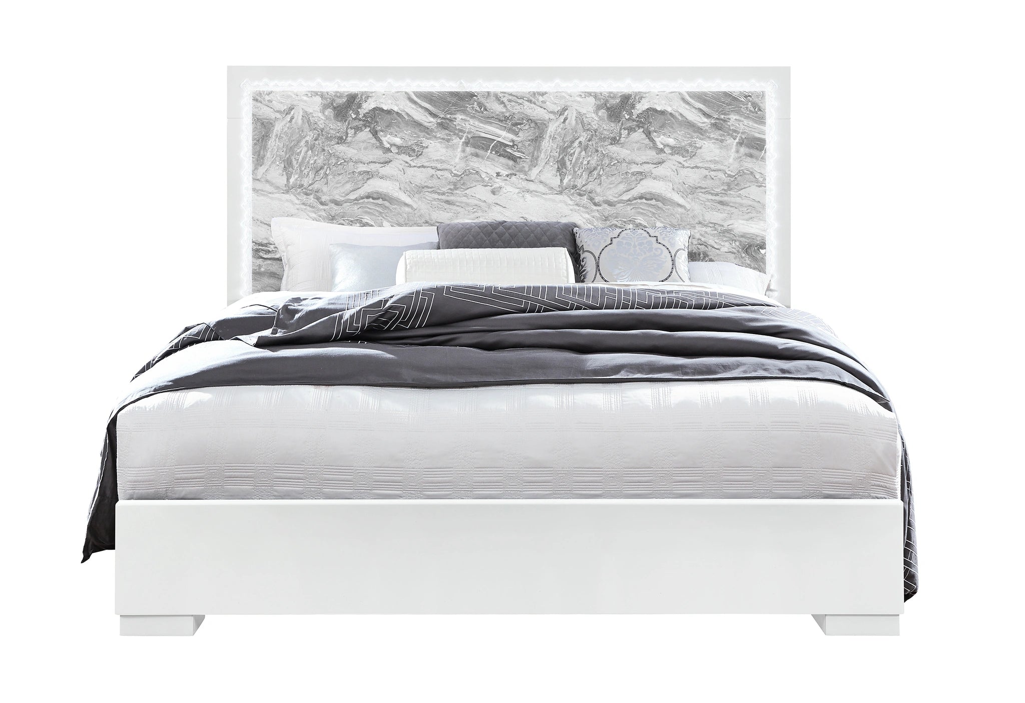 Naomi Silver Marble Bed with LED