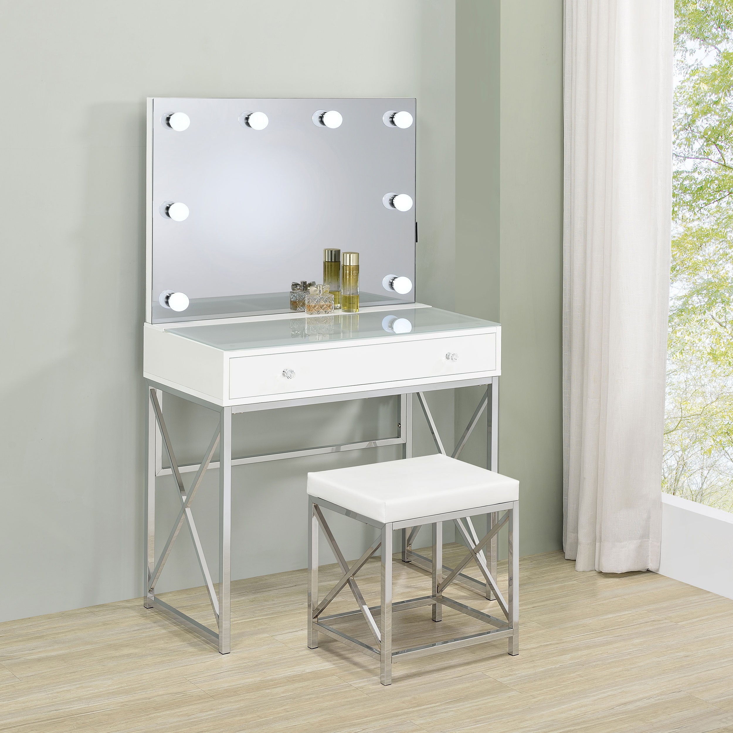 Eliza Makeup Vanity Table with LED Mirror and Stool