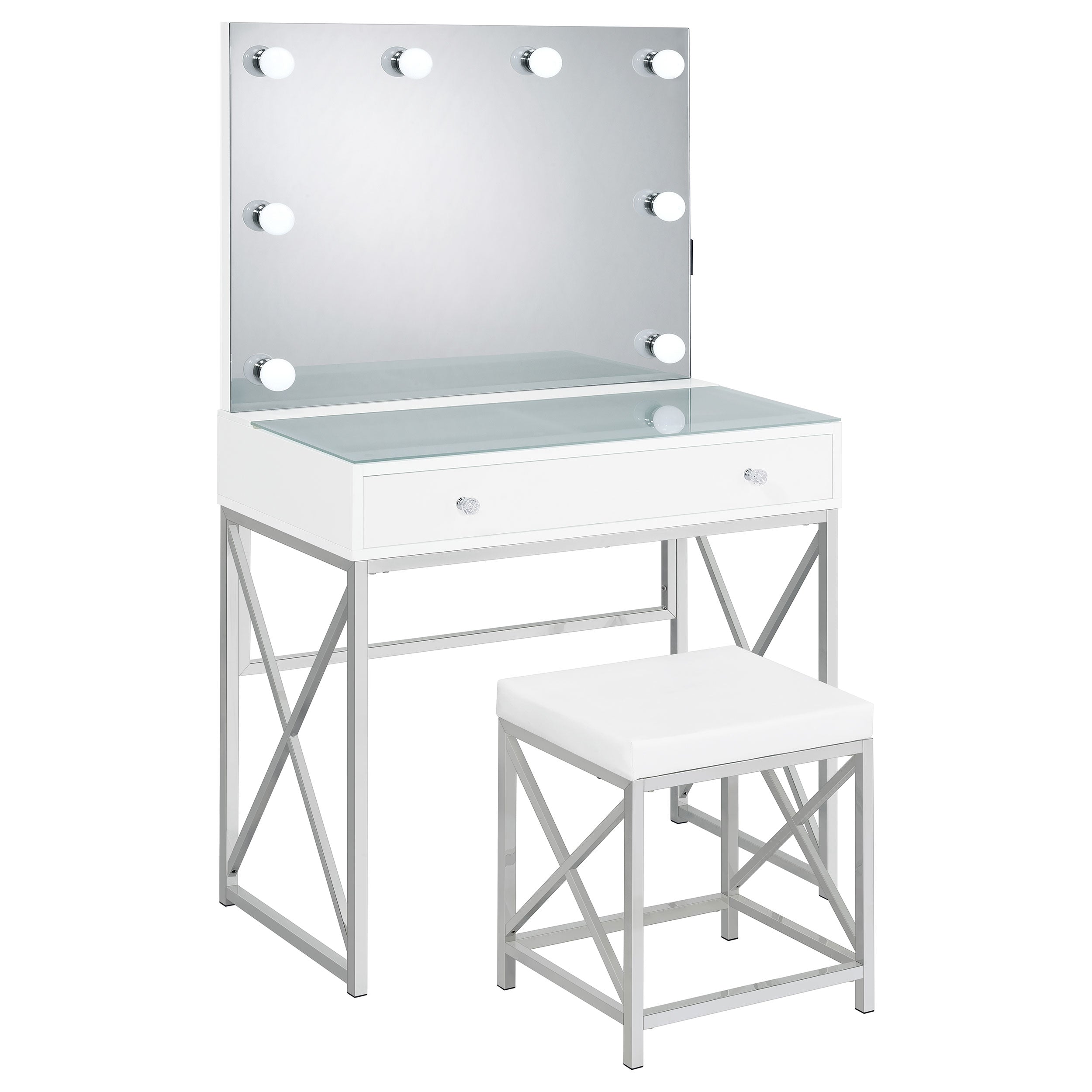 Eliza Makeup Vanity Table with LED Mirror and Stool - Joseph's Furniture (East Orange, NJ)