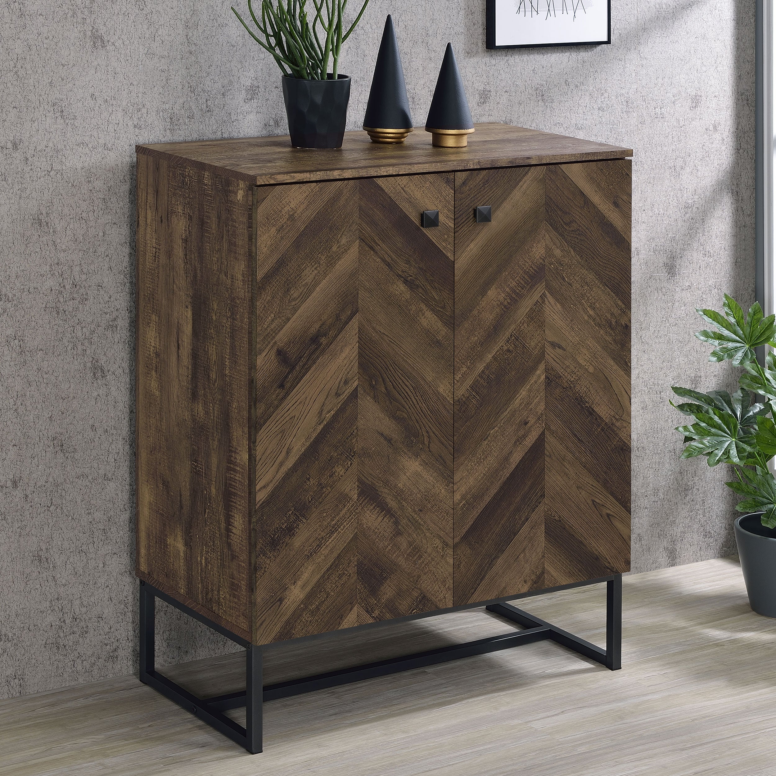 Carolyn 2-door Accent Cabinet Rustic Oak and Gunmetal - Joseph's Furniture (East Orange, NJ)