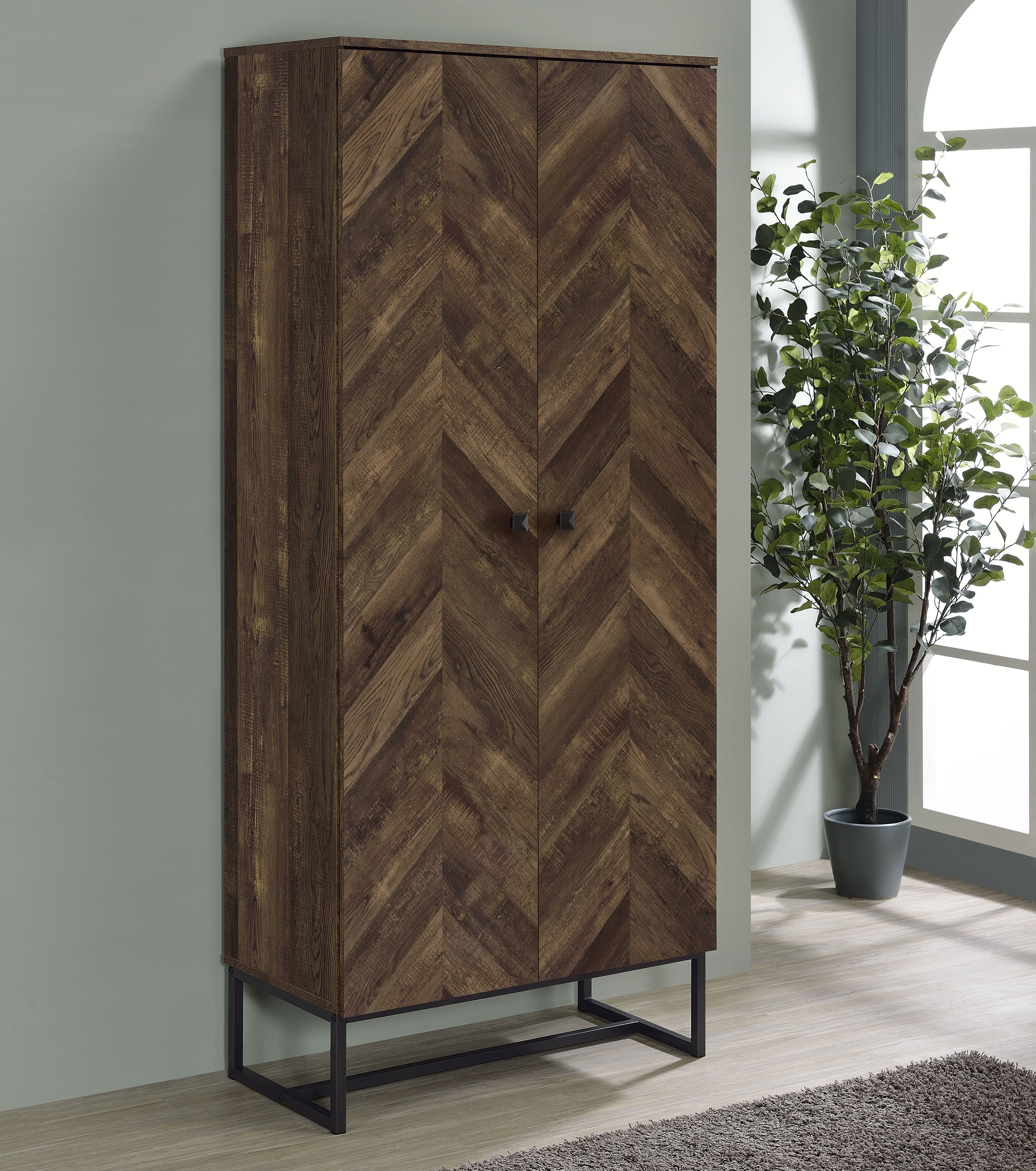 Carolyn 2-door Accent Cabinet Rustic Oak and Gunmetal - Joseph's Furniture (East Orange, NJ)