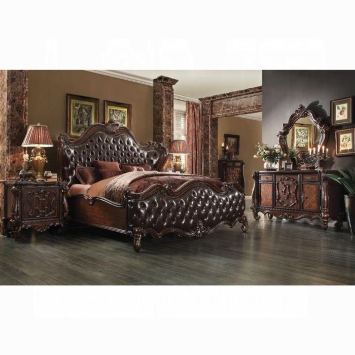 Versailles 2-Tone Dark Brown PU & Cherry Oak Queen Bed - Joseph's Furniture (East Orange, NJ)