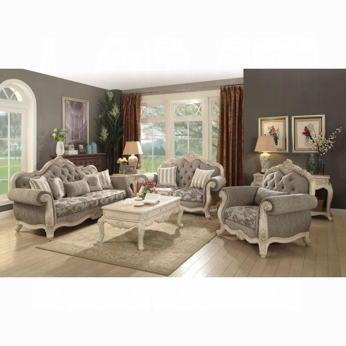 Ragenardus Gray Fabric & Antique White Sofa w/5 Pillows - Joseph's Furniture (East Orange, NJ)