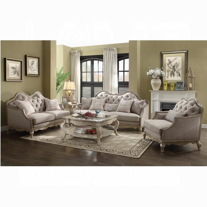 Chelmsford Beige Fabric & Antique Taupe Sofa w/5 Pillows - Joseph's Furniture (East Orange, NJ)