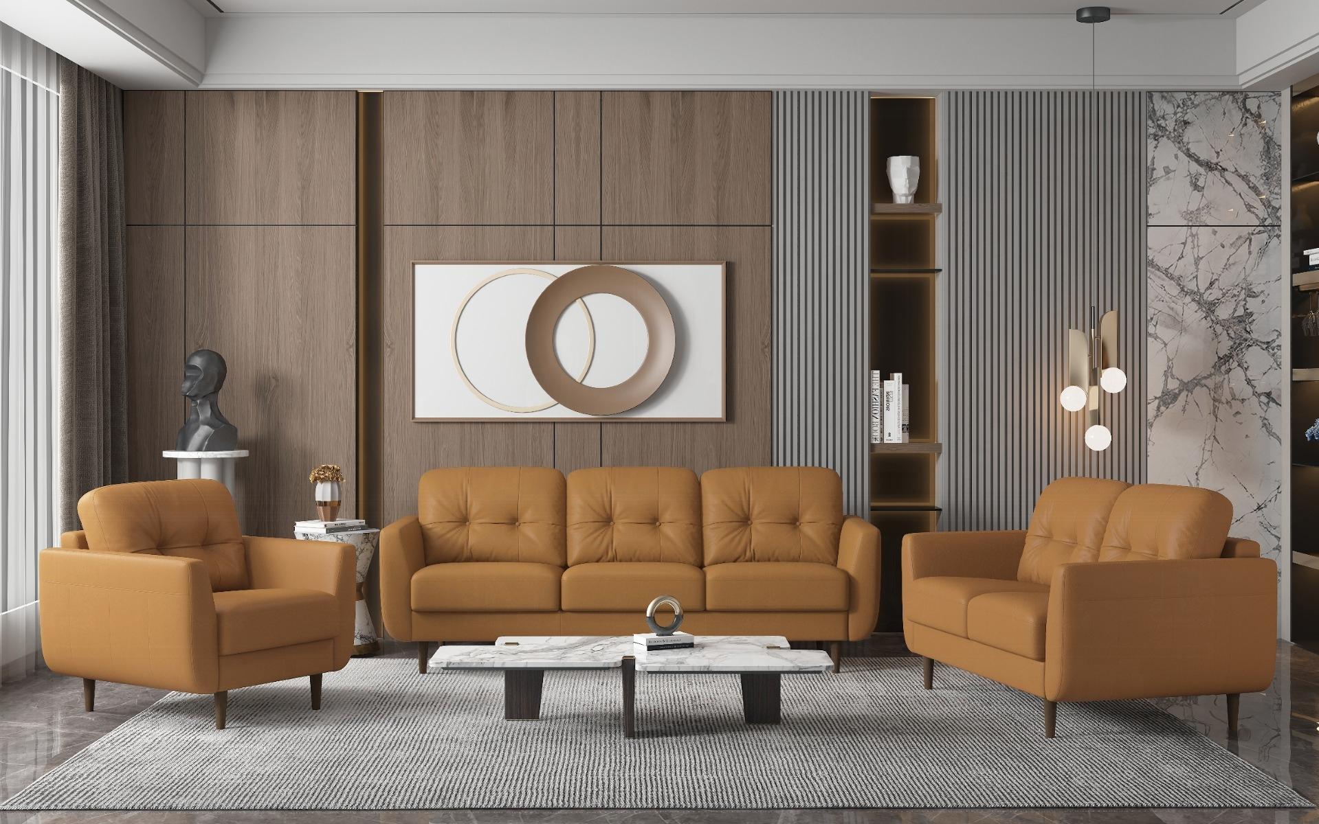 Radwan Camel Leather Loveseat