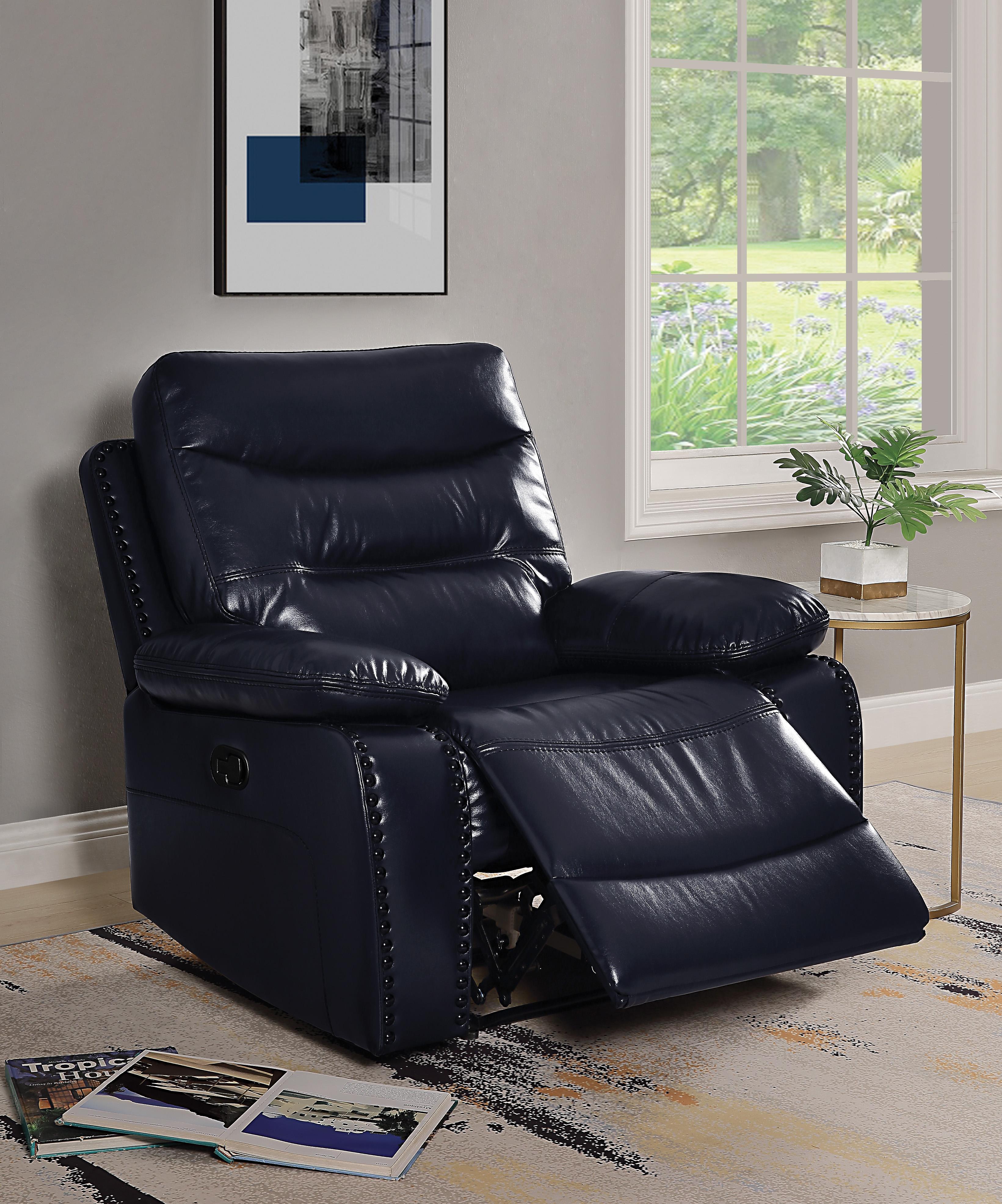 Aashi Navy Leather-Gel Match Recliner (Motion) - Joseph's Furniture (East Orange, NJ)