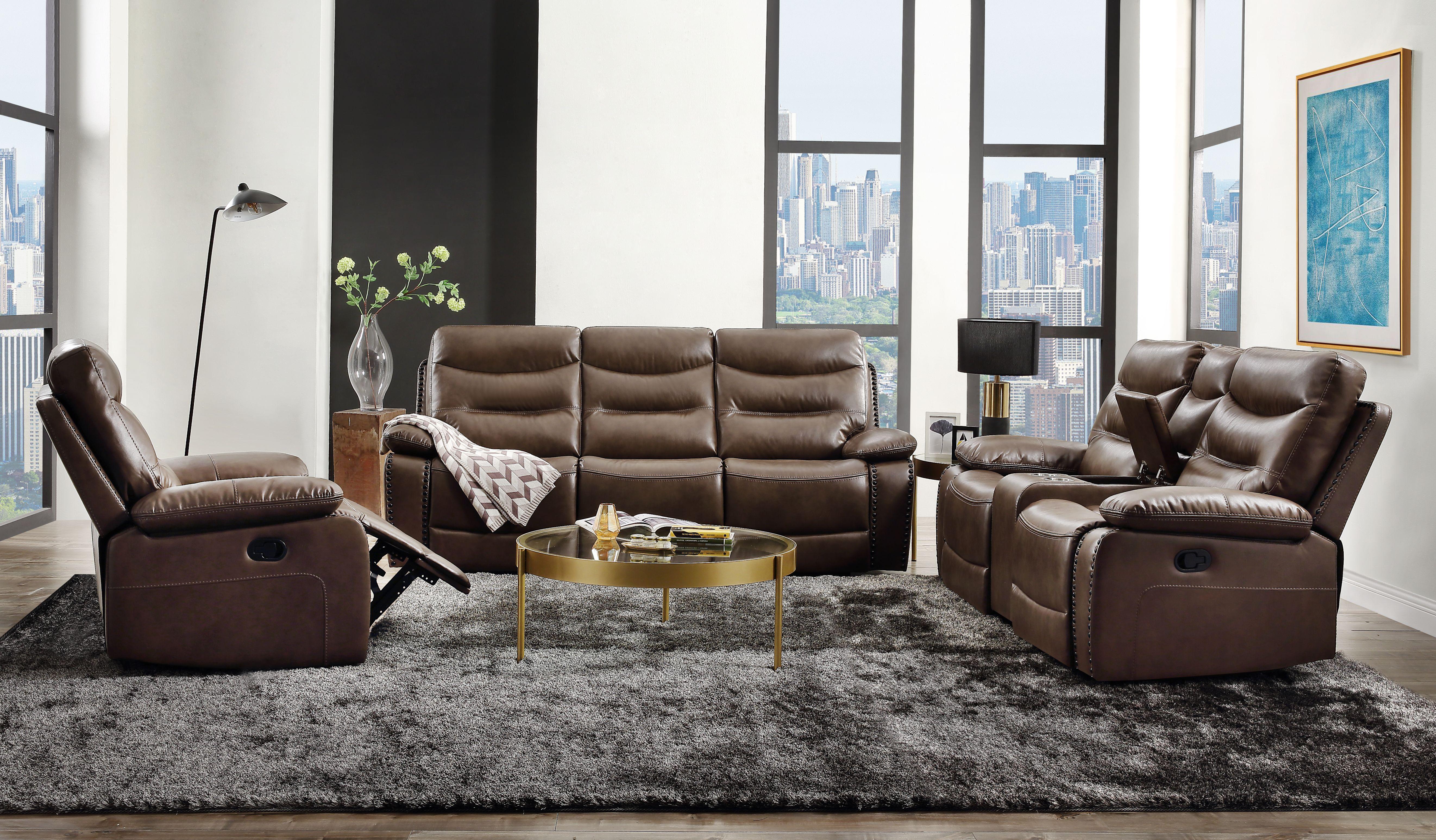 Aashi Brown Leather-Gel Match Sofa (Motion) - Joseph's Furniture (East Orange, NJ)