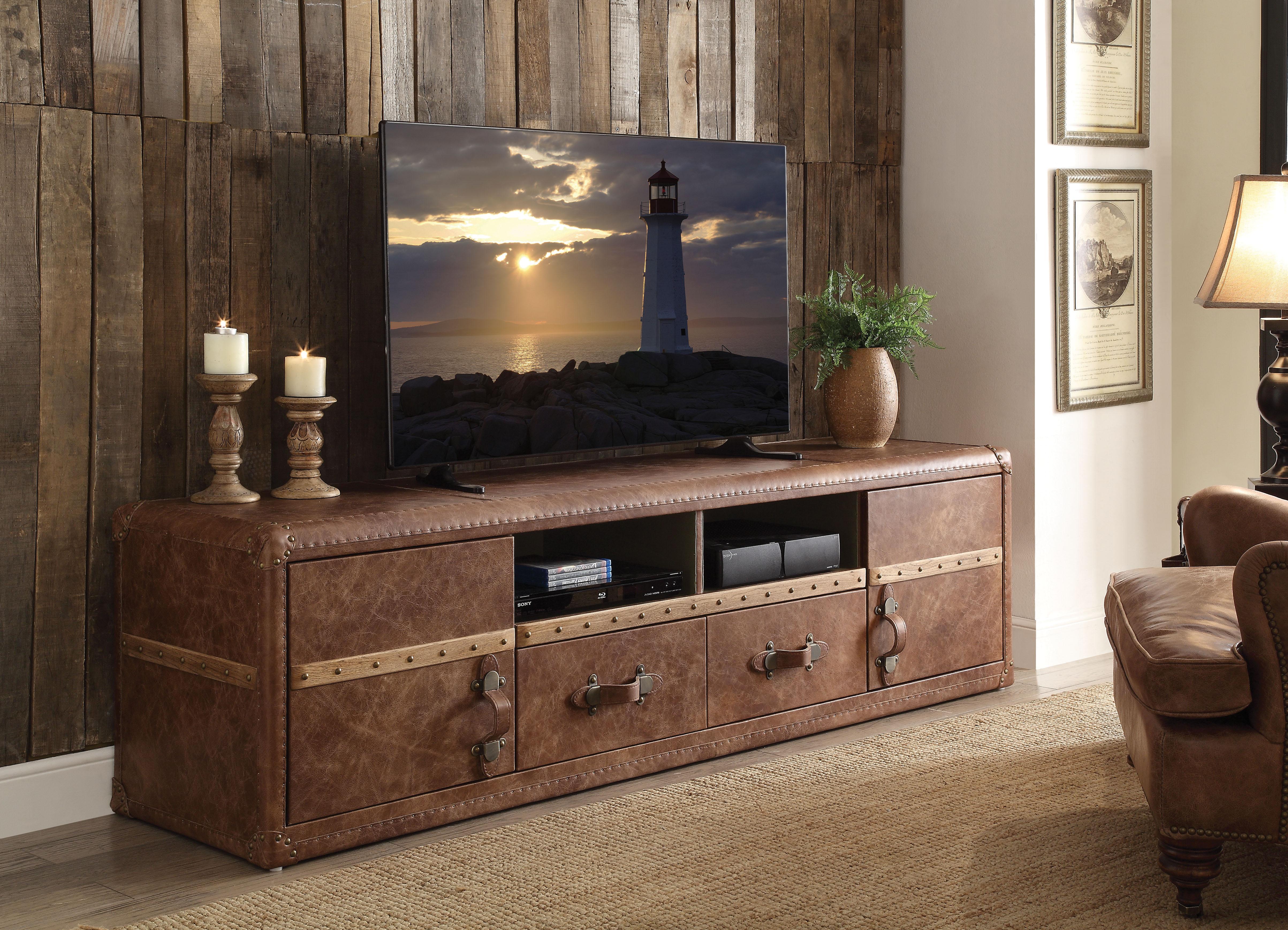 Aberdeen Retro Brown Top Grain Leather TV Stand - Joseph's Furniture (East Orange, NJ)