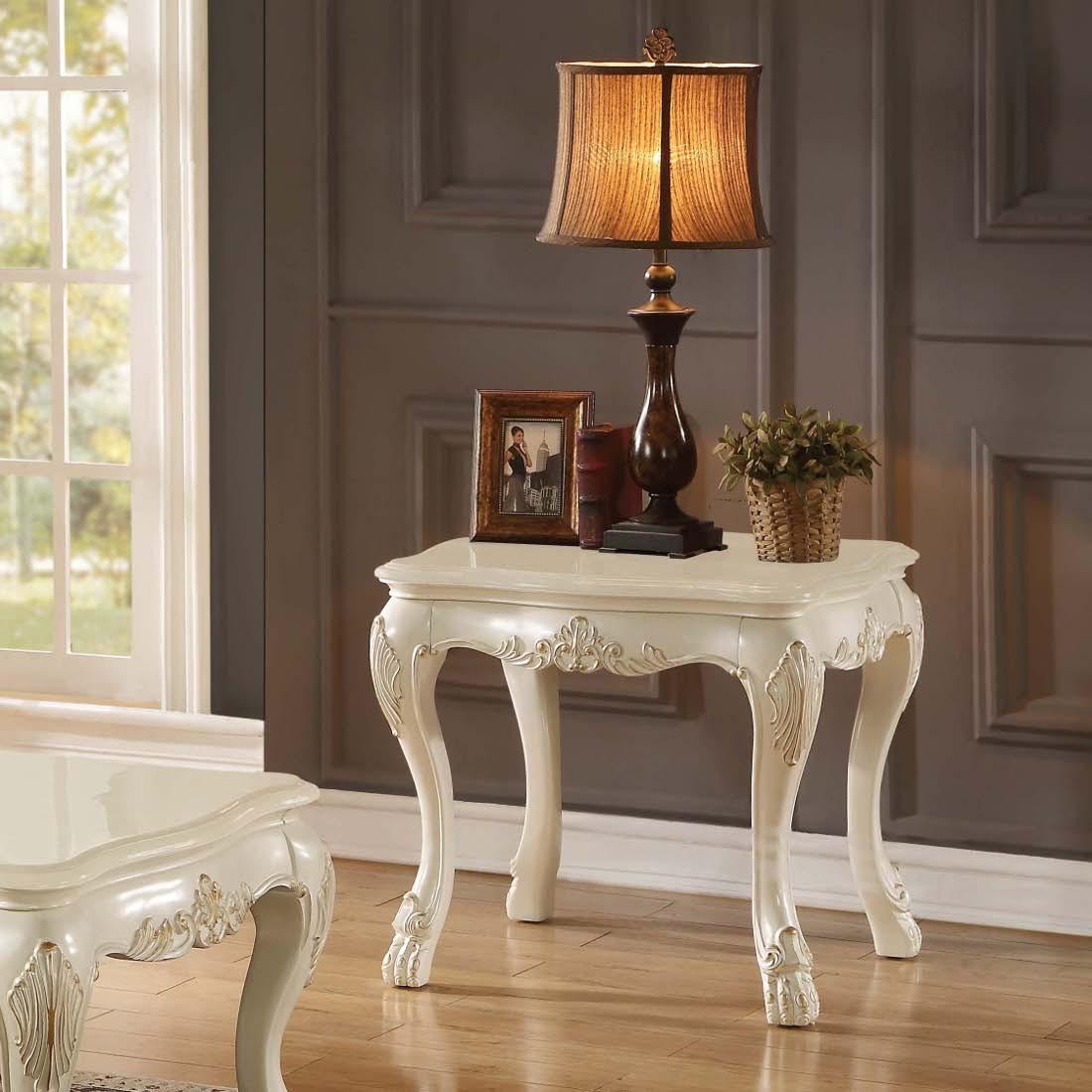 Acme Chantelle End Table with Marble Top in Pearl White 83542 - Joseph's Furniture (East Orange, NJ)