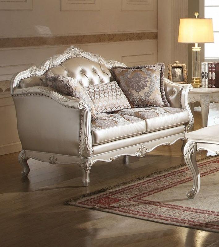 Acme Chantelle Loveseat w/3 Pillows in Pearl White 53541 - Joseph's Furniture (East Orange, NJ)
