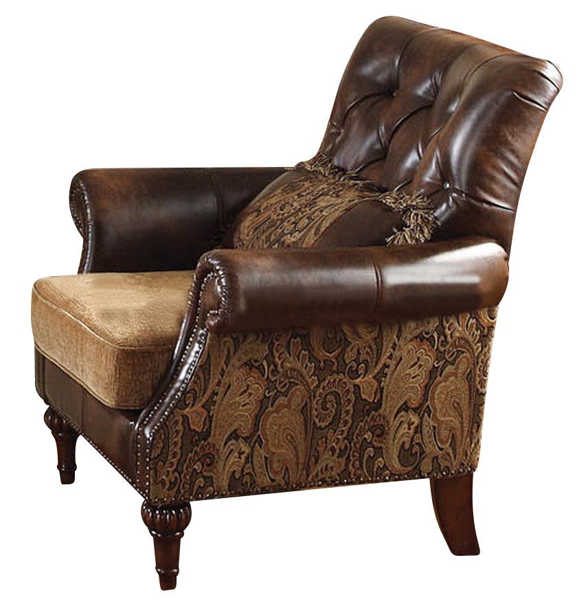 Acme Dreena Traditional Bonded Leather and Chenille Chair 05497 - Joseph's Furniture (East Orange, NJ)