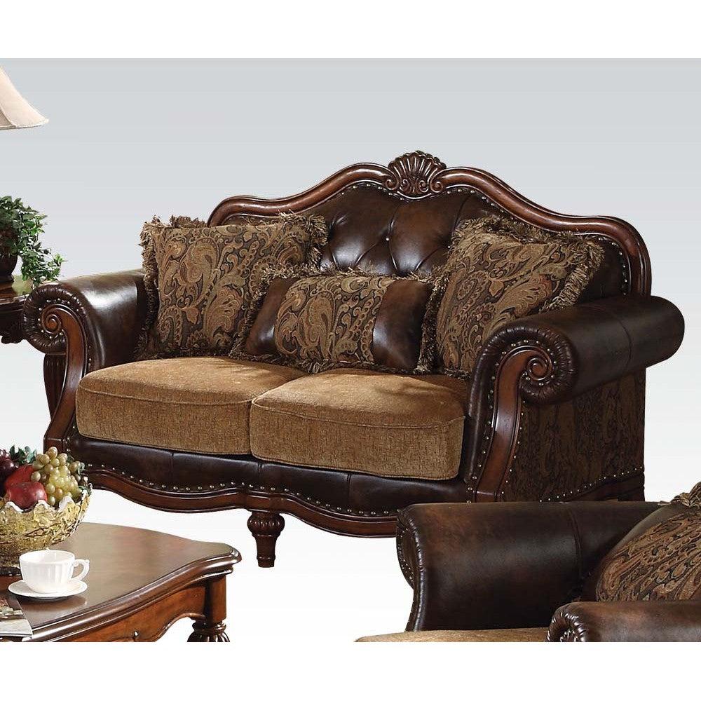Acme Dreena Traditional Bonded Leather and Chenille Loveseat 05496 - Joseph's Furniture (East Orange, NJ)