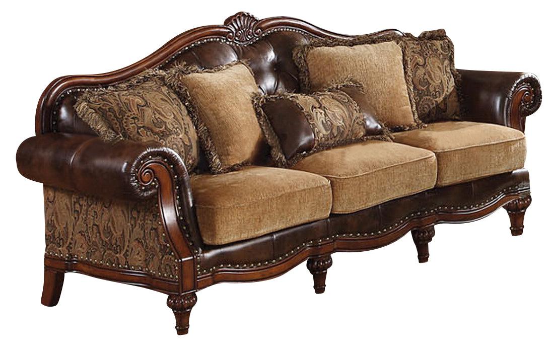 Acme Dreena Traditional Bonded Leather and Chenille Sofa 05495 - Joseph's Furniture (East Orange, NJ)