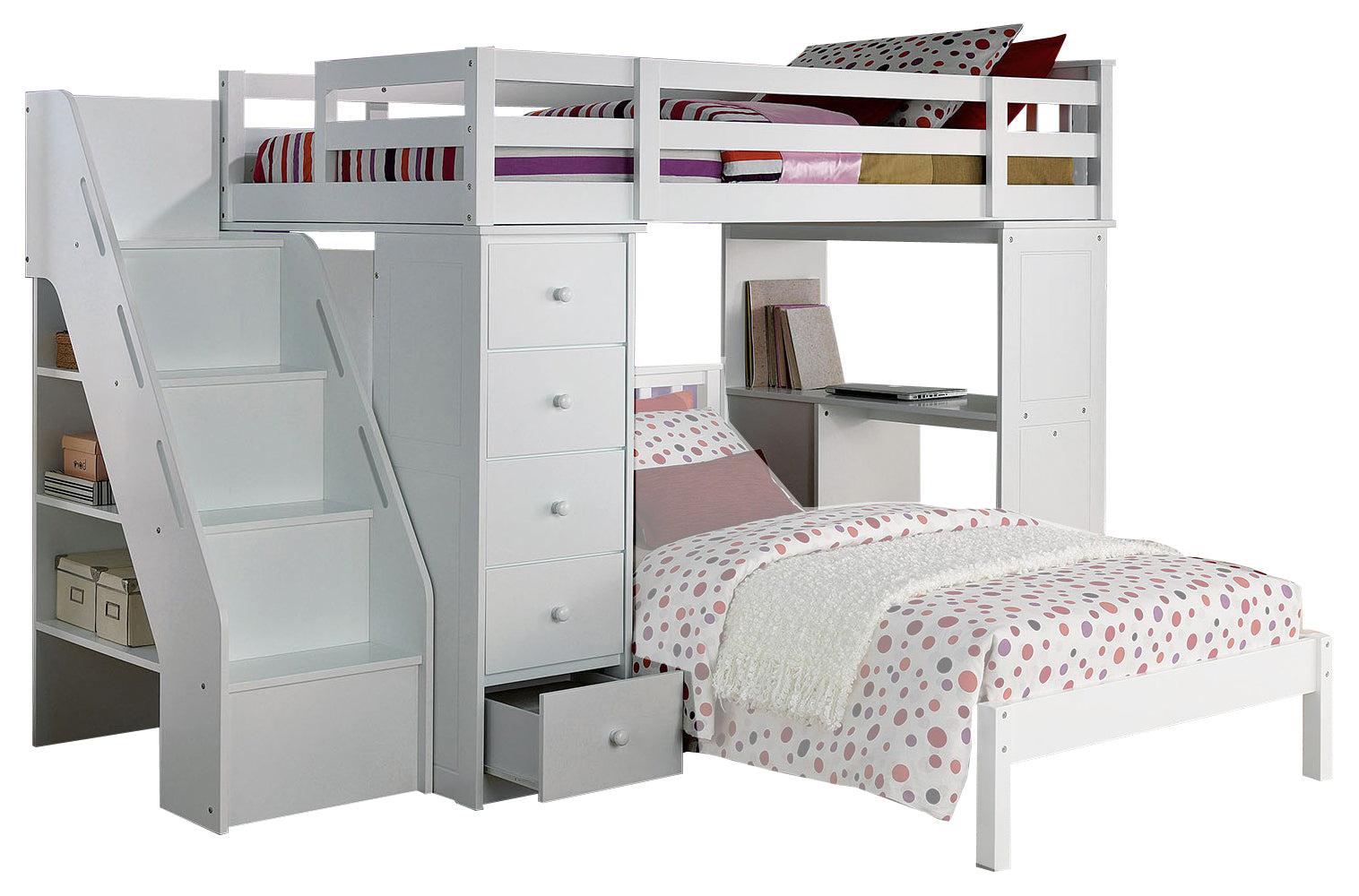 Acme Freya Loft Bed with Bookcase Ladder in White 37145 - Joseph's Furniture (East Orange, NJ)