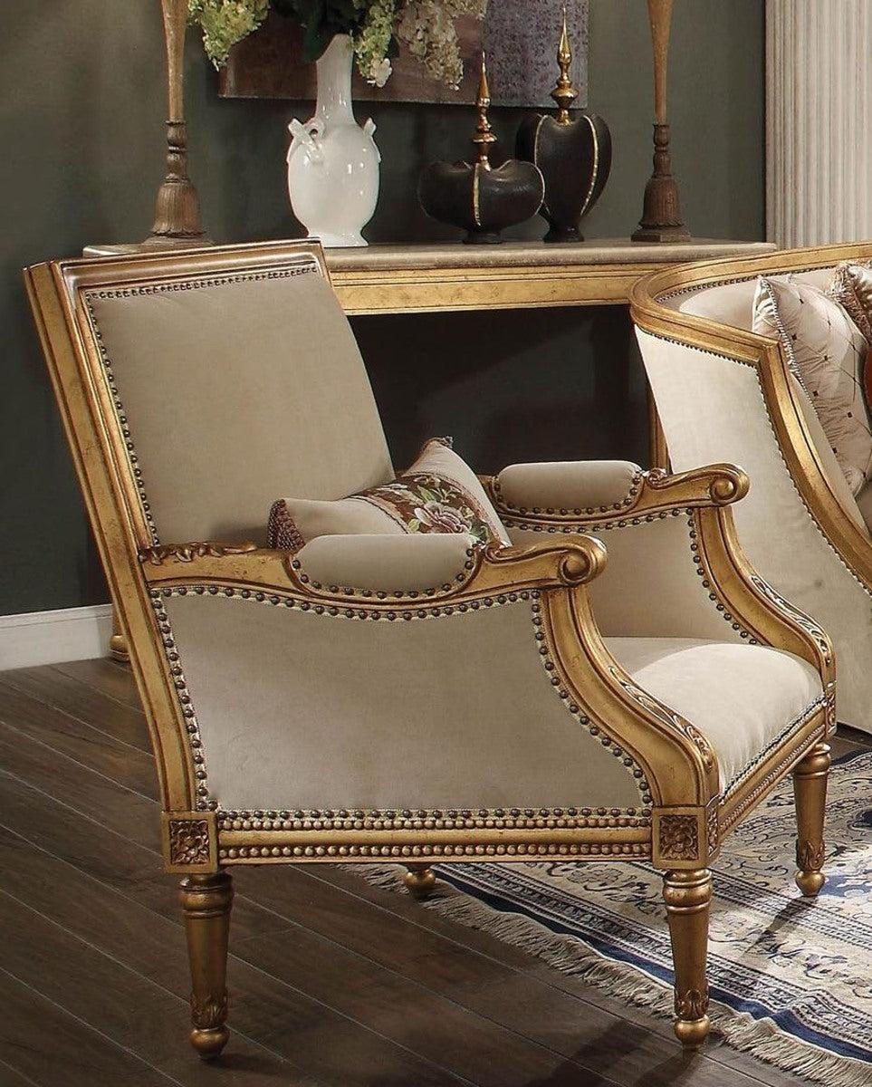 Acme Furniture Daesha Accent Chair in Tan Flannel & Antique Gold 50838 - Joseph's Furniture (East Orange, NJ)