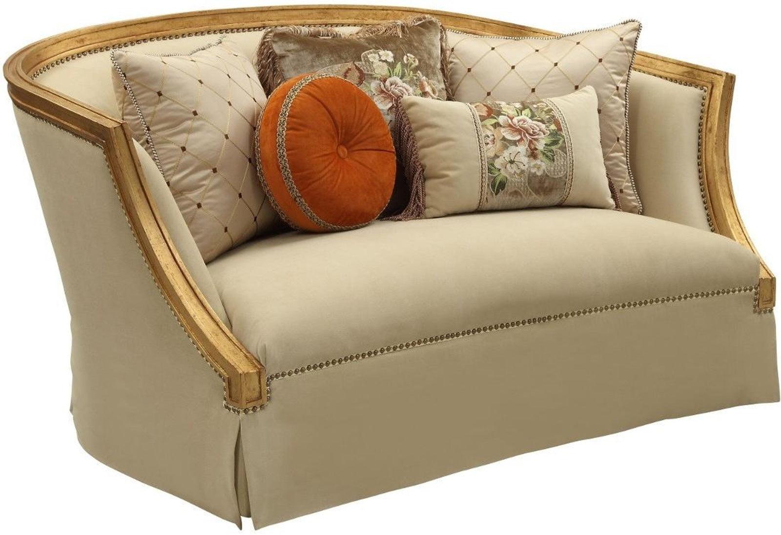 Acme Furniture Daesha Loveseat in Tan Flannel & Antique Gold 50836 - Joseph's Furniture (East Orange, NJ)