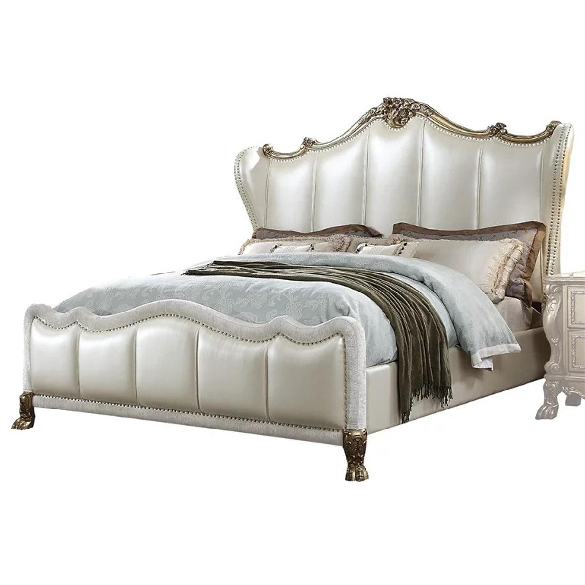 Acme Furniture Dresden II King Bed in Pearl White PU & Gold Patina 27817EK - Joseph's Furniture (East Orange, NJ)
