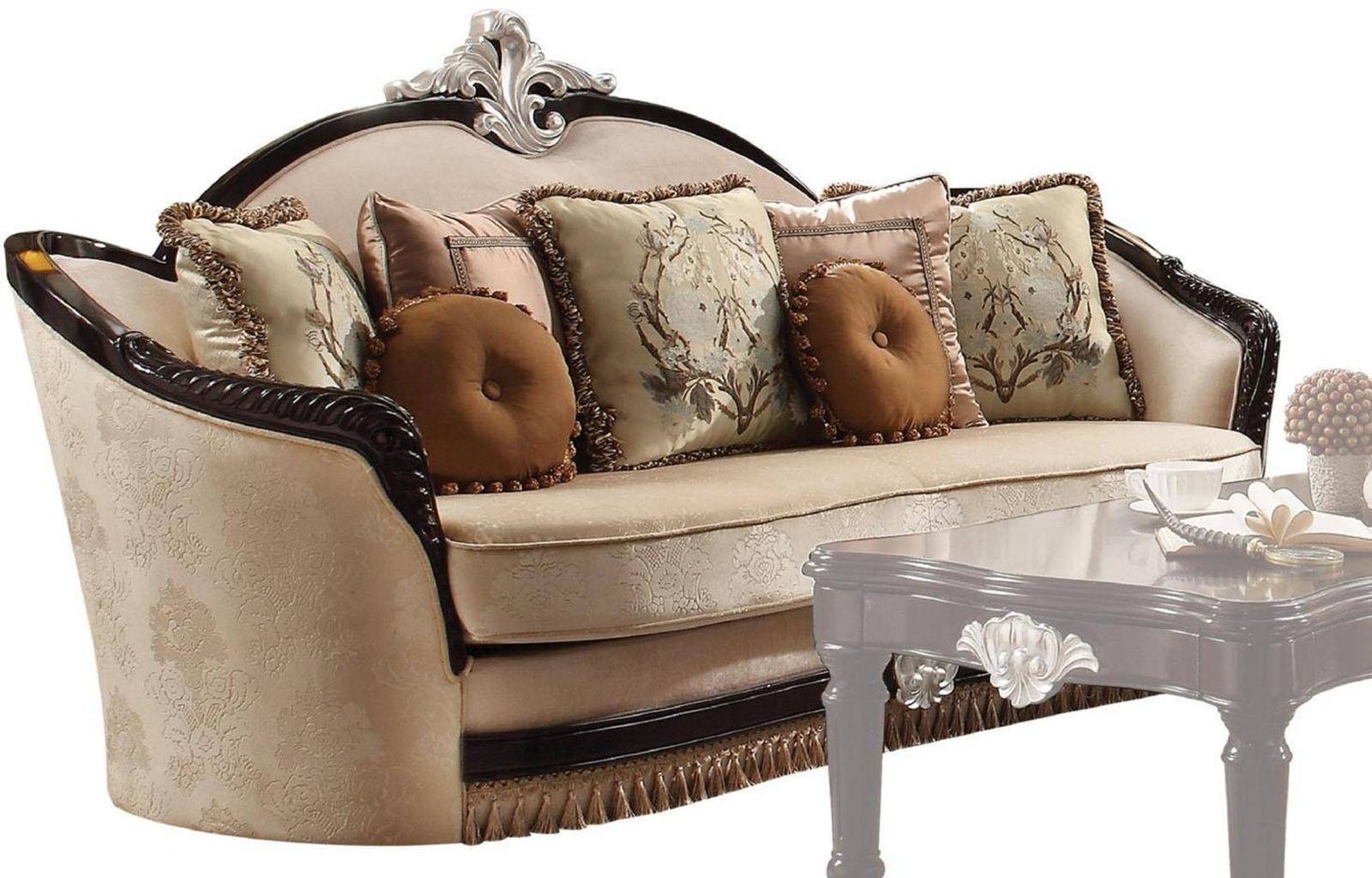 Acme Furniture Ernestine Loveseat with 6 Pillows in Tan and Black 52111 - Joseph's Furniture (East Orange, NJ)