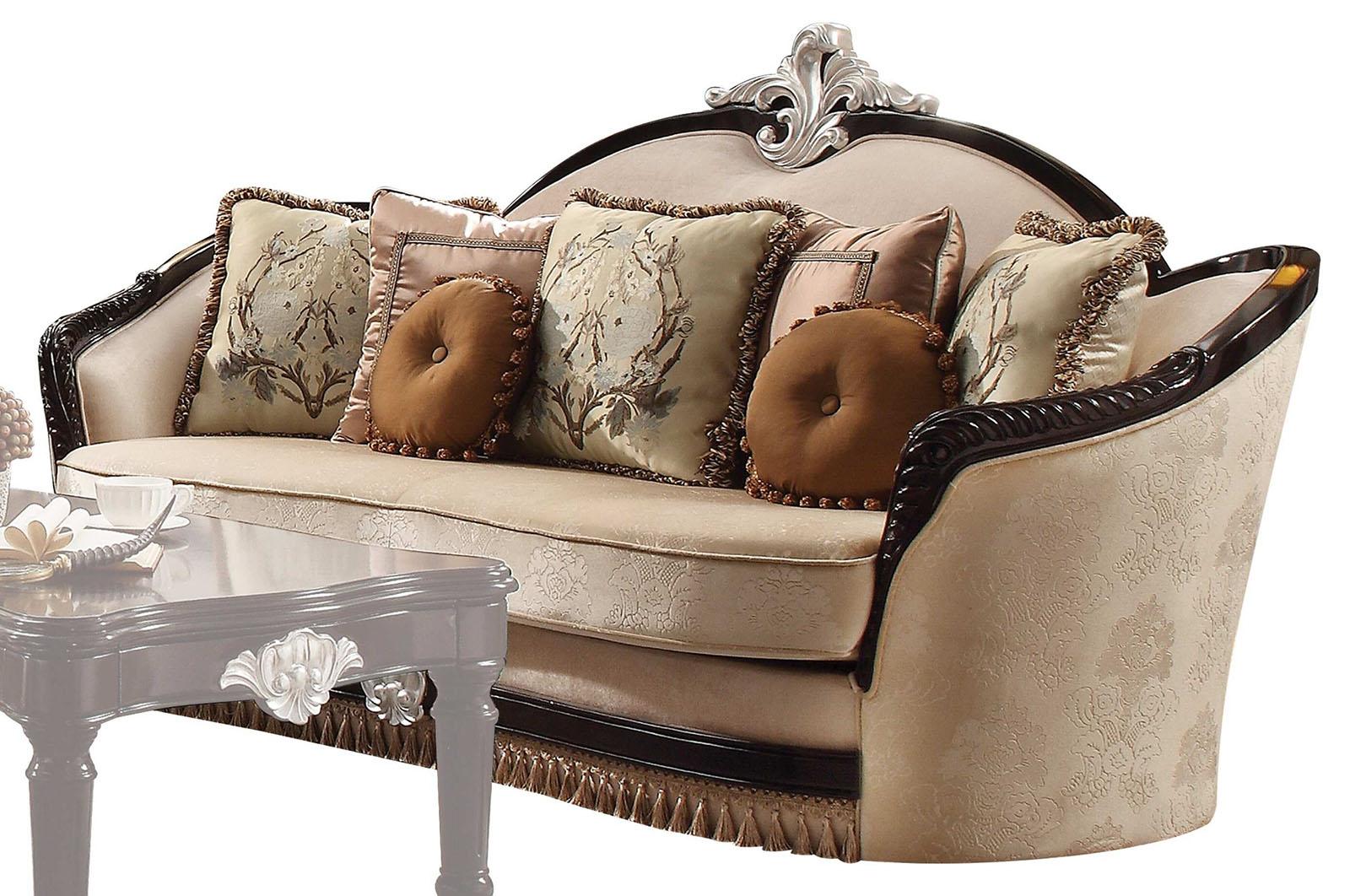 Acme Furniture Ernestine Sofa with 7 Pillows in Tan and Black 52110 - Joseph's Furniture (East Orange, NJ)