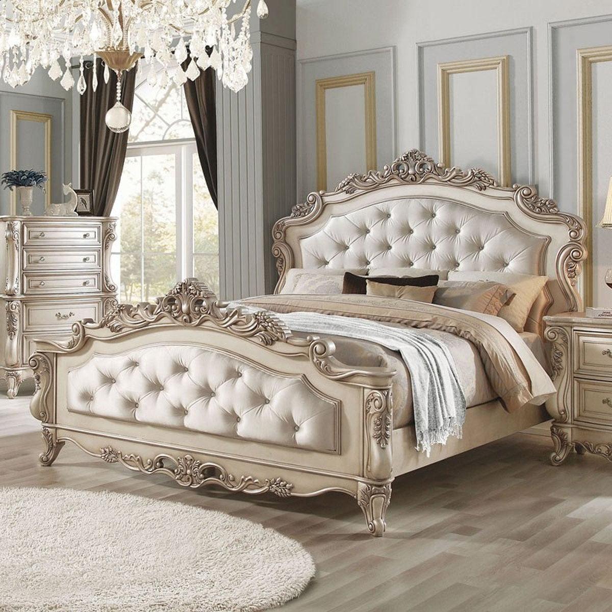 Acme Furniture Gorsedd King Panel Bed in Antique White - Joseph's Furniture (East Orange, NJ)