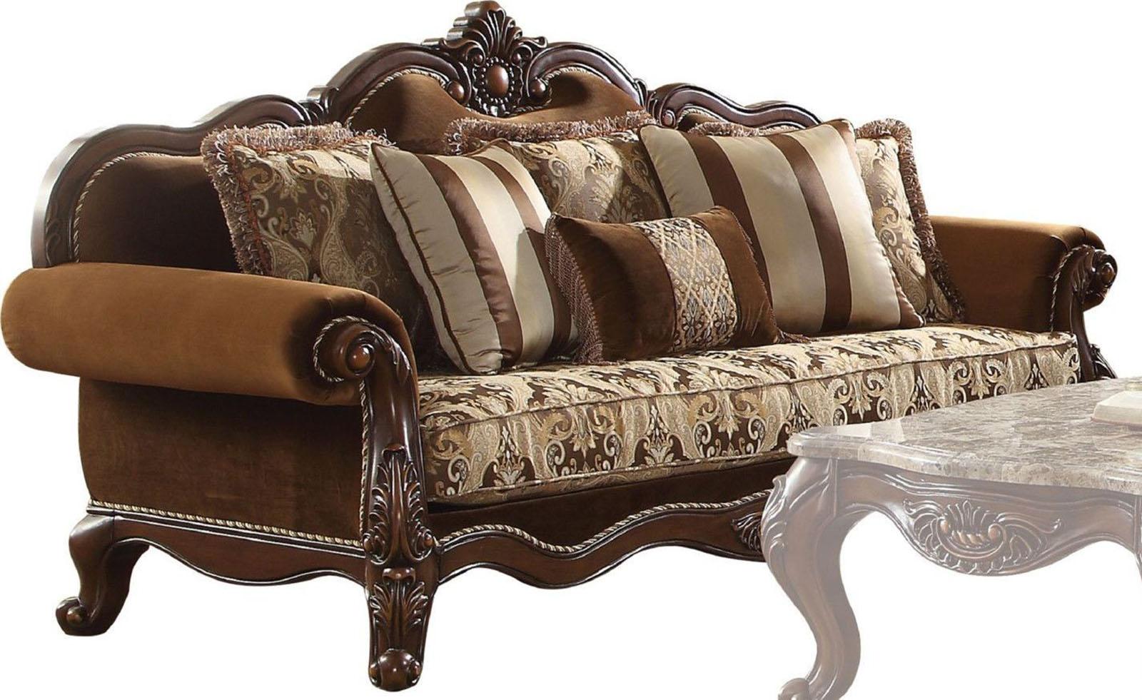 Acme Furniture Jardena Sofa with 6 Pillows in Cherry Oak 50655 - Joseph's Furniture (East Orange, NJ)
