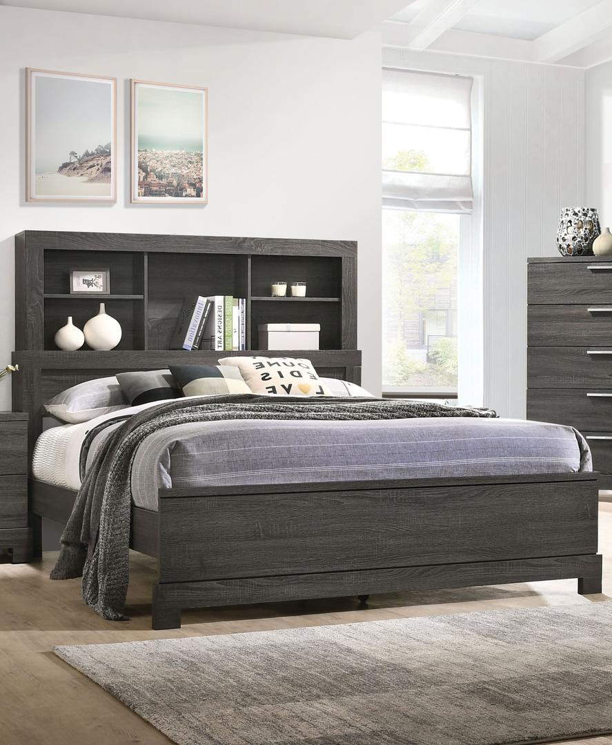 Acme Furniture Lantha Queen Bookcase Panel Bed in Grey Oak 22030Q - Joseph's Furniture (East Orange, NJ)