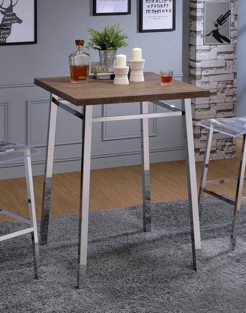 Acme Furniture Nadie Square Bar Table in Chrome and Oak 72595 - Joseph's Furniture (East Orange, NJ)