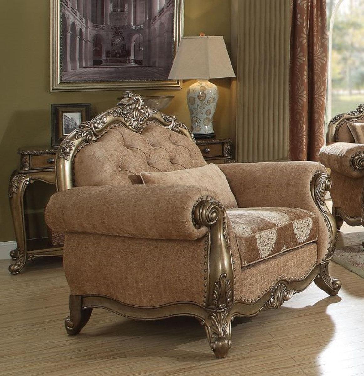 Acme Ragenardus Chair with 1 Pillow in Fabric & Vintage Oak 56032 - Joseph's Furniture (East Orange, NJ)