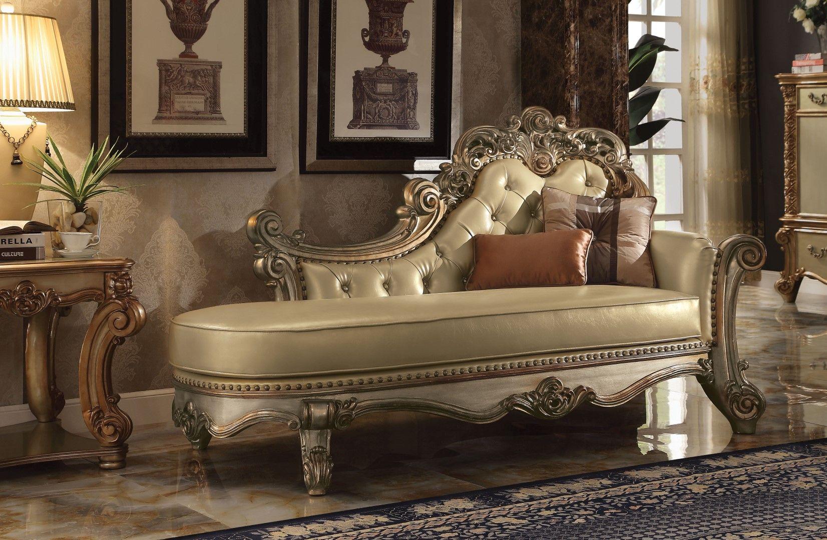 Acme Vendome Chaise in Gold Patina 96485 - Joseph's Furniture (East Orange, NJ)