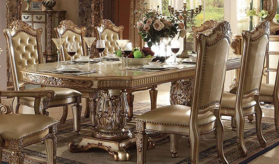 Acme Vendome Double Pedestal Dining Table in Gold Patina 63000 - Joseph's Furniture (East Orange, NJ)