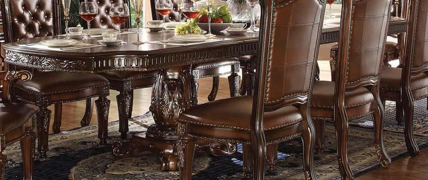 Acme Vendome Double Pedestal Dining Table with Two Leaves in Cherry 62000 - Joseph's Furniture (East Orange, NJ)