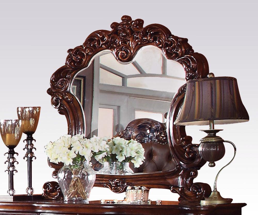 Acme Vendome Landscape Mirror with Intricate Details in Cherry 22004 - Joseph's Furniture (East Orange, NJ)