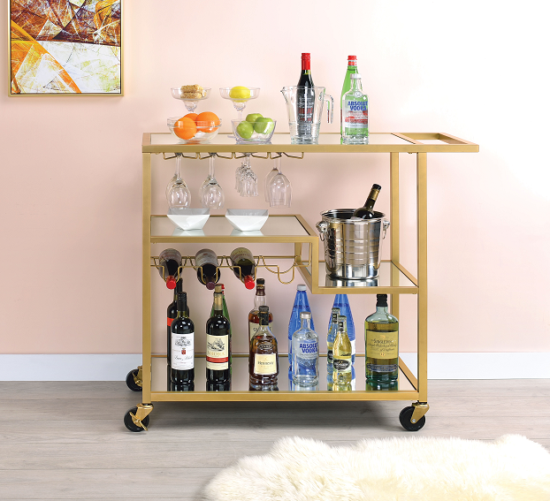 Adamsen Champagne & Mirror Serving Cart - Joseph's Furniture (East Orange, NJ)