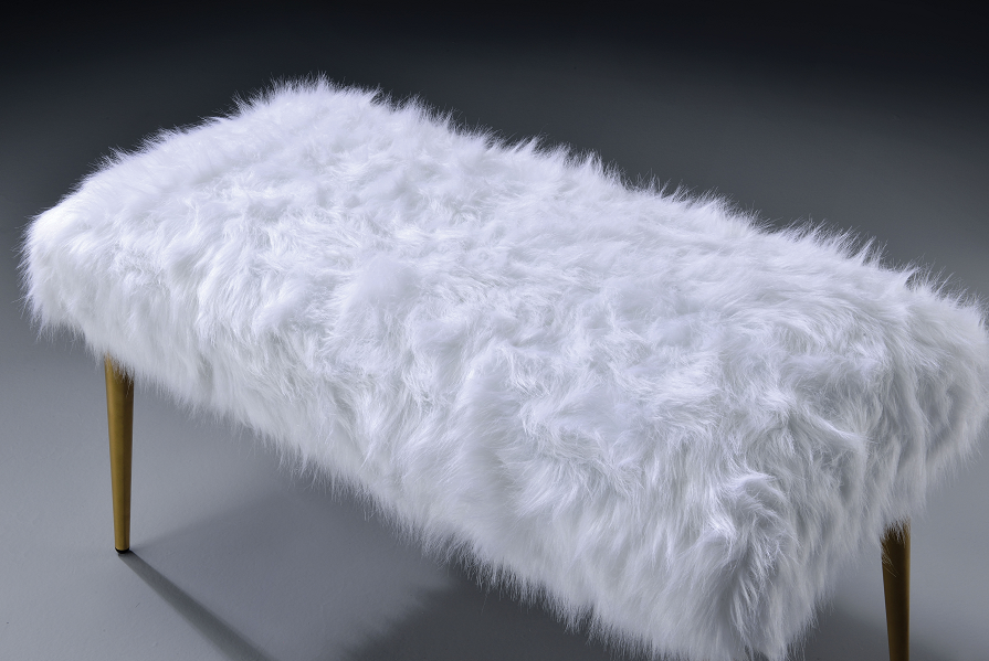 Bagley II White Faux Fur & Gold Bench - Joseph's Furniture (East Orange, NJ)