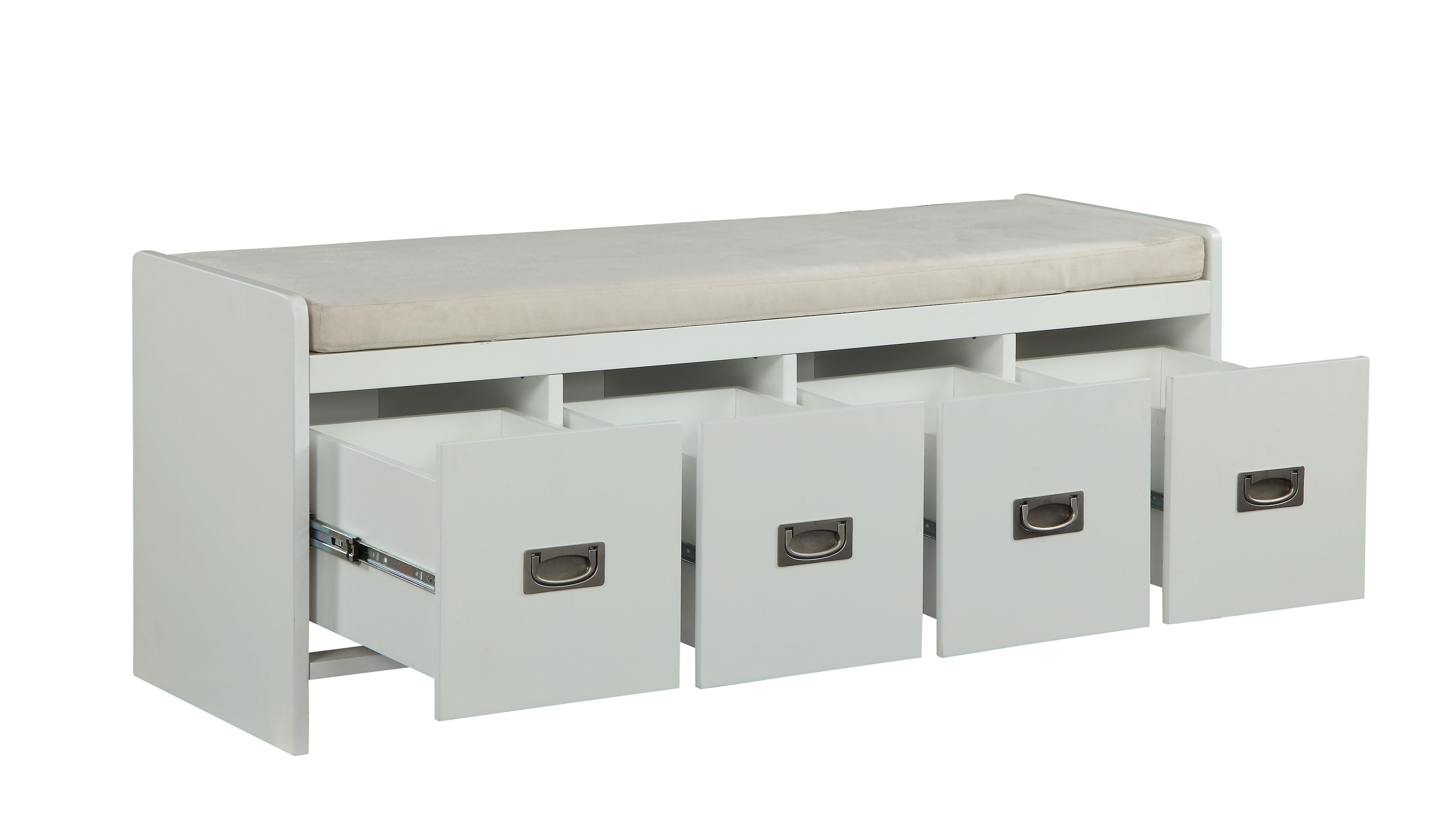 Berci Beige Fabric & White Bench w/Storage - Joseph's Furniture (East Orange, NJ)