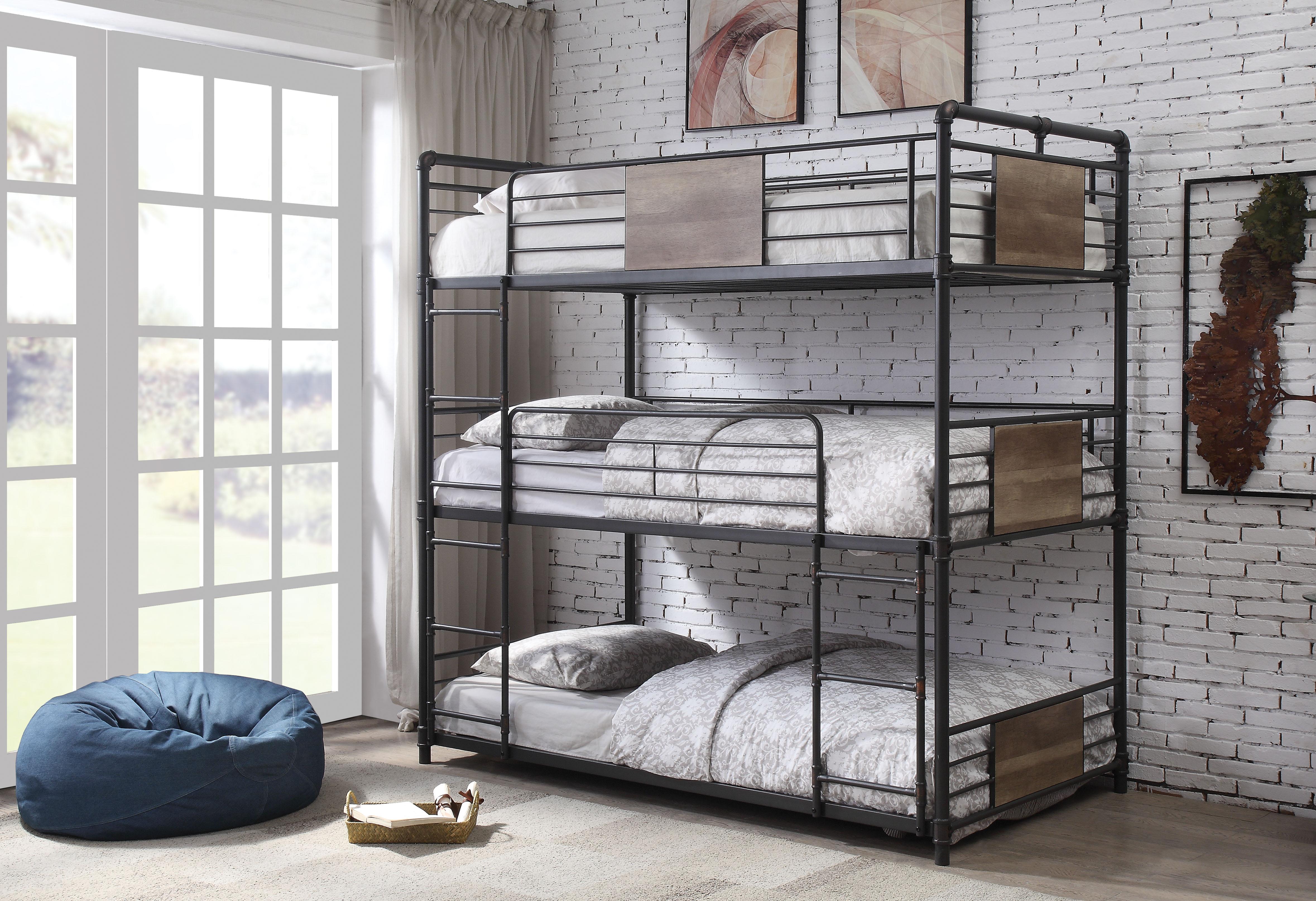 Brantley Sandy Black & Dark Bronze Hand-Brushed Bunk Bed (Triple Twin) - Joseph's Furniture (East Orange, NJ)