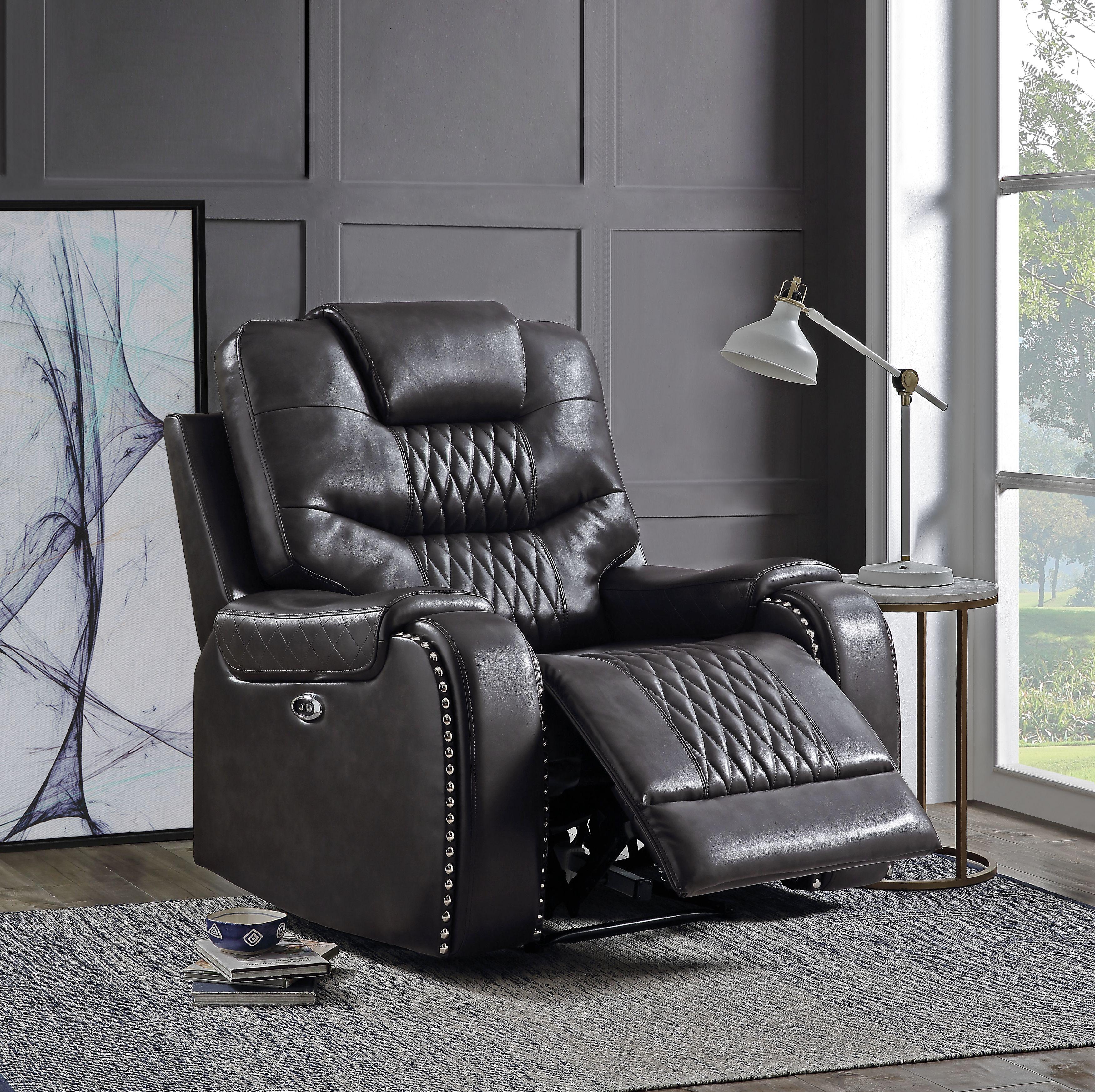 Braylon Magnetite PU Recliner (Power Motion) - Joseph's Furniture (East Orange, NJ)
