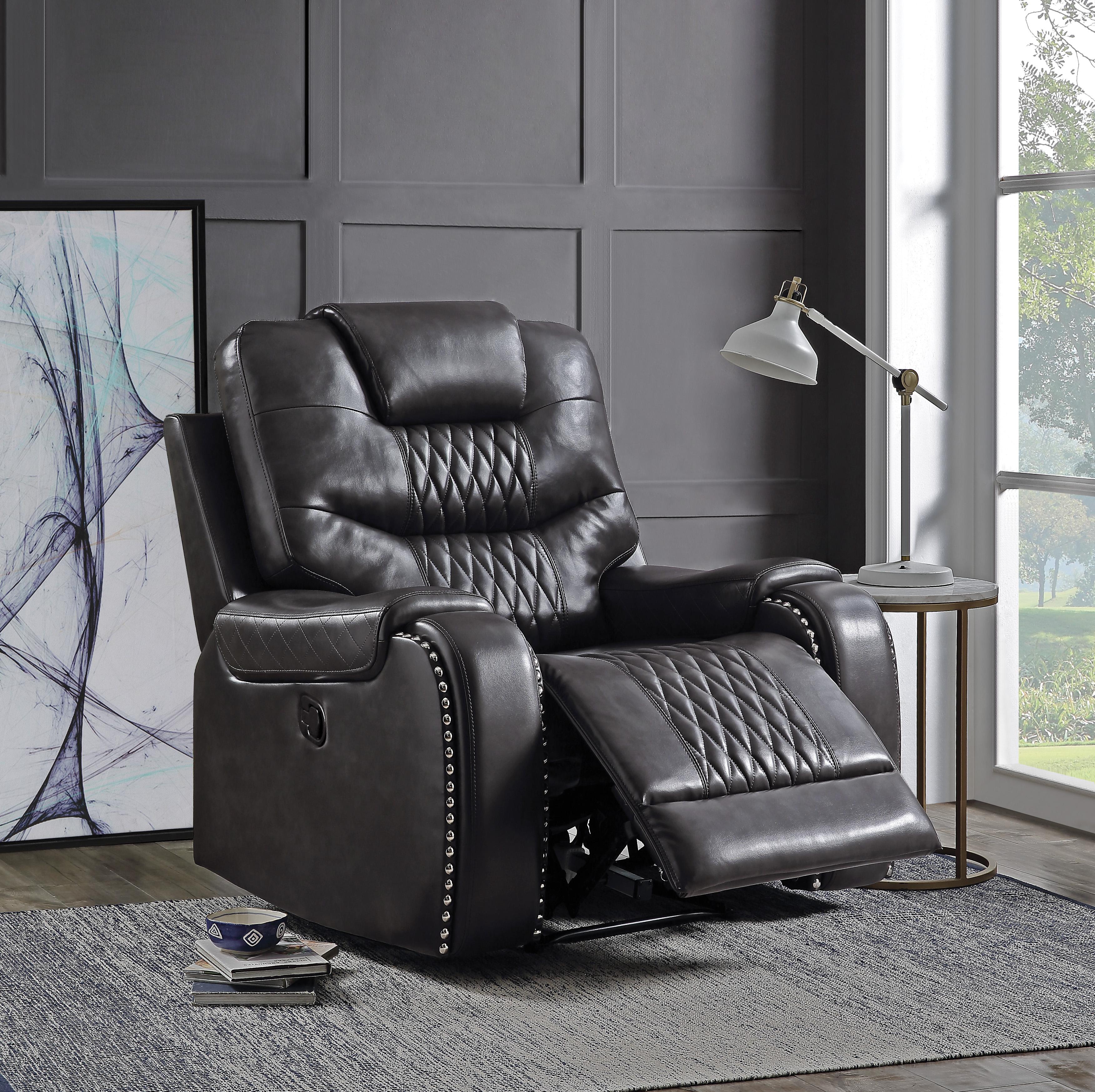 Braylon Magnetite PU Recliner (Motion) - Joseph's Furniture (East Orange, NJ)