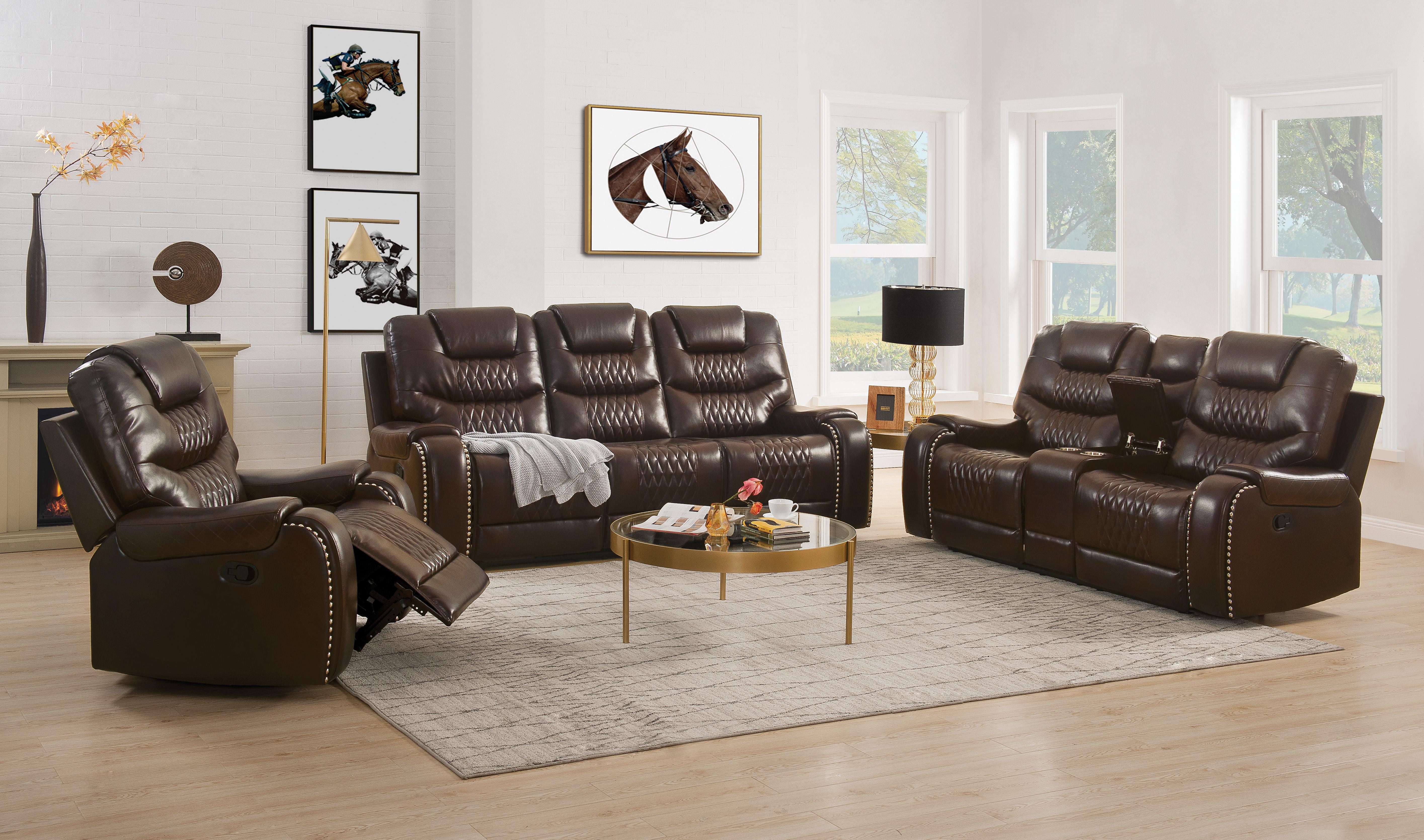 Braylon Brown PU Sofa+Loveseat (Motion) - Joseph's Furniture (East Orange, NJ)