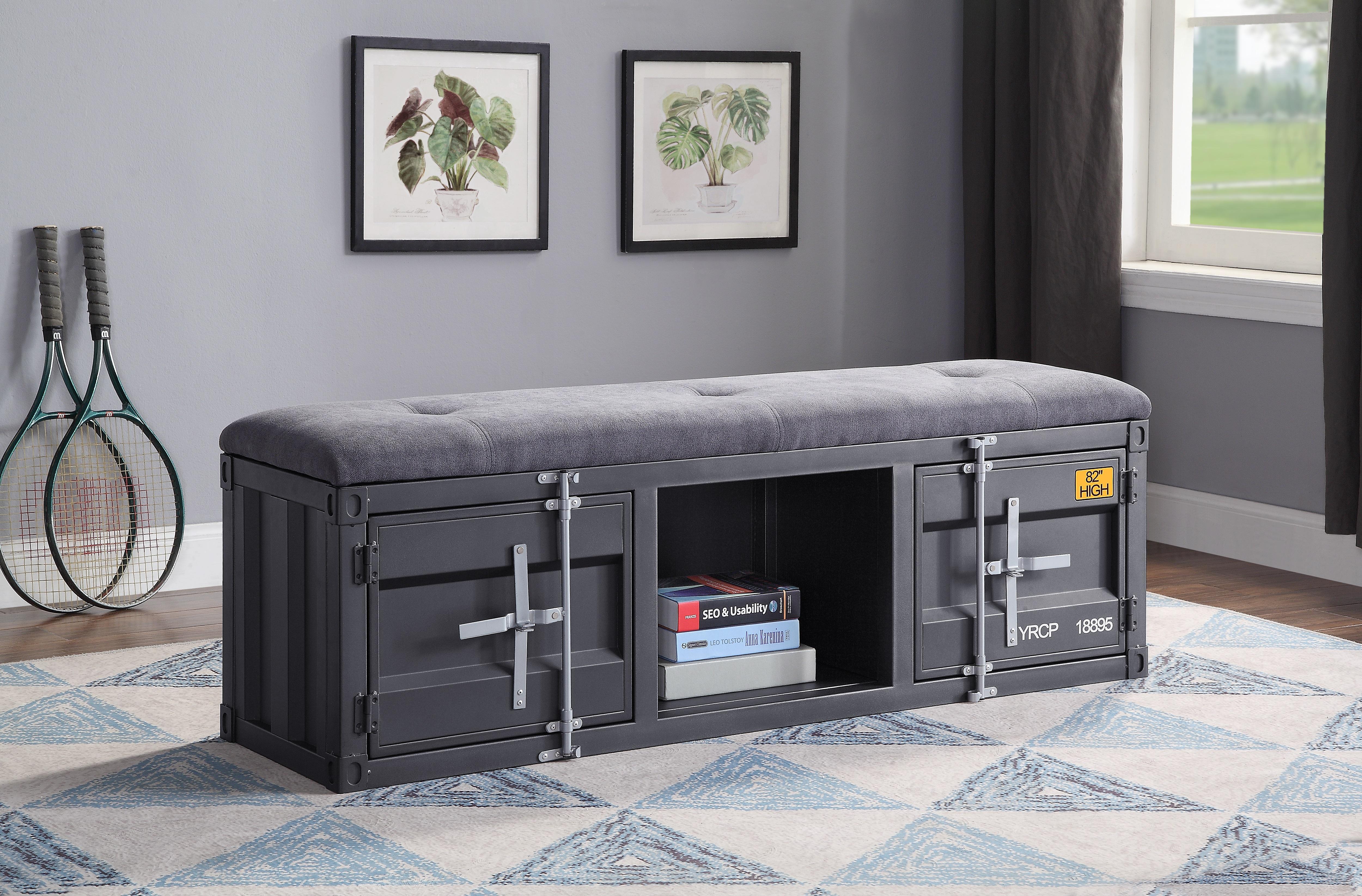 Cargo Gray Fabric & Gunmetal Bench (Storage) - Joseph's Furniture (East Orange, NJ)