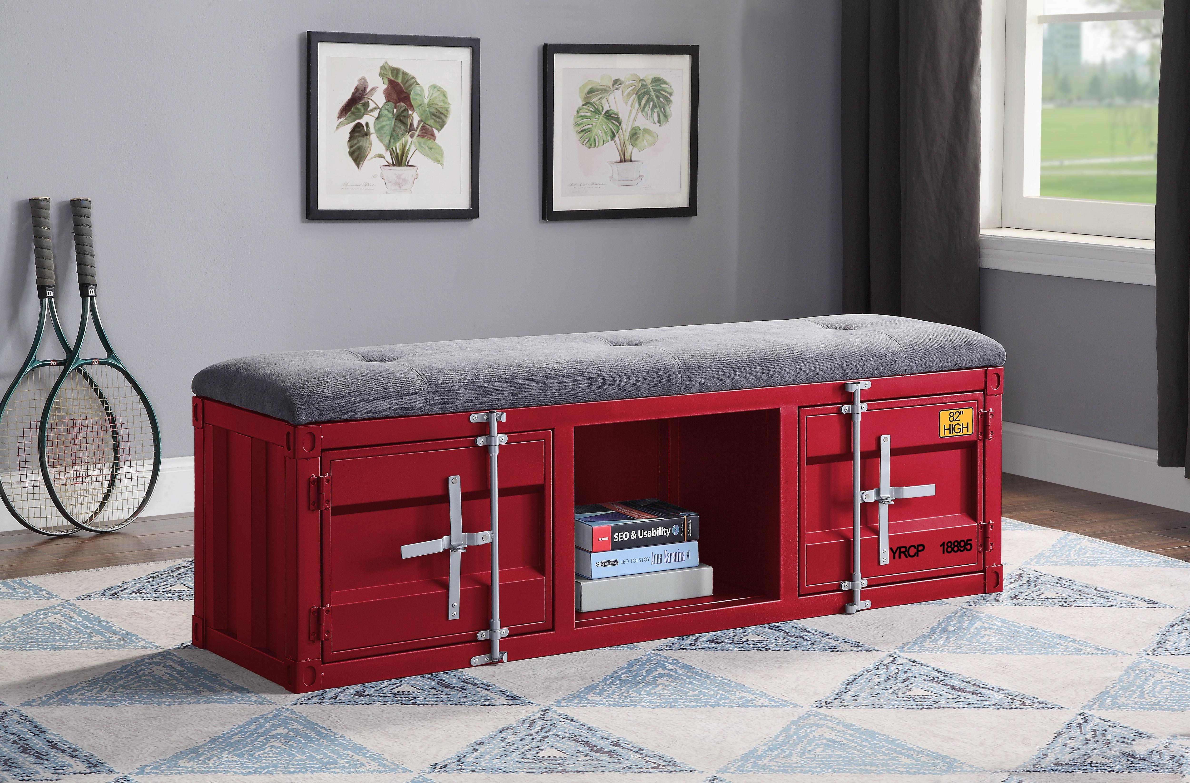 Cargo Gray Fabric & Red Bench (Storage) - Joseph's Furniture (East Orange, NJ)