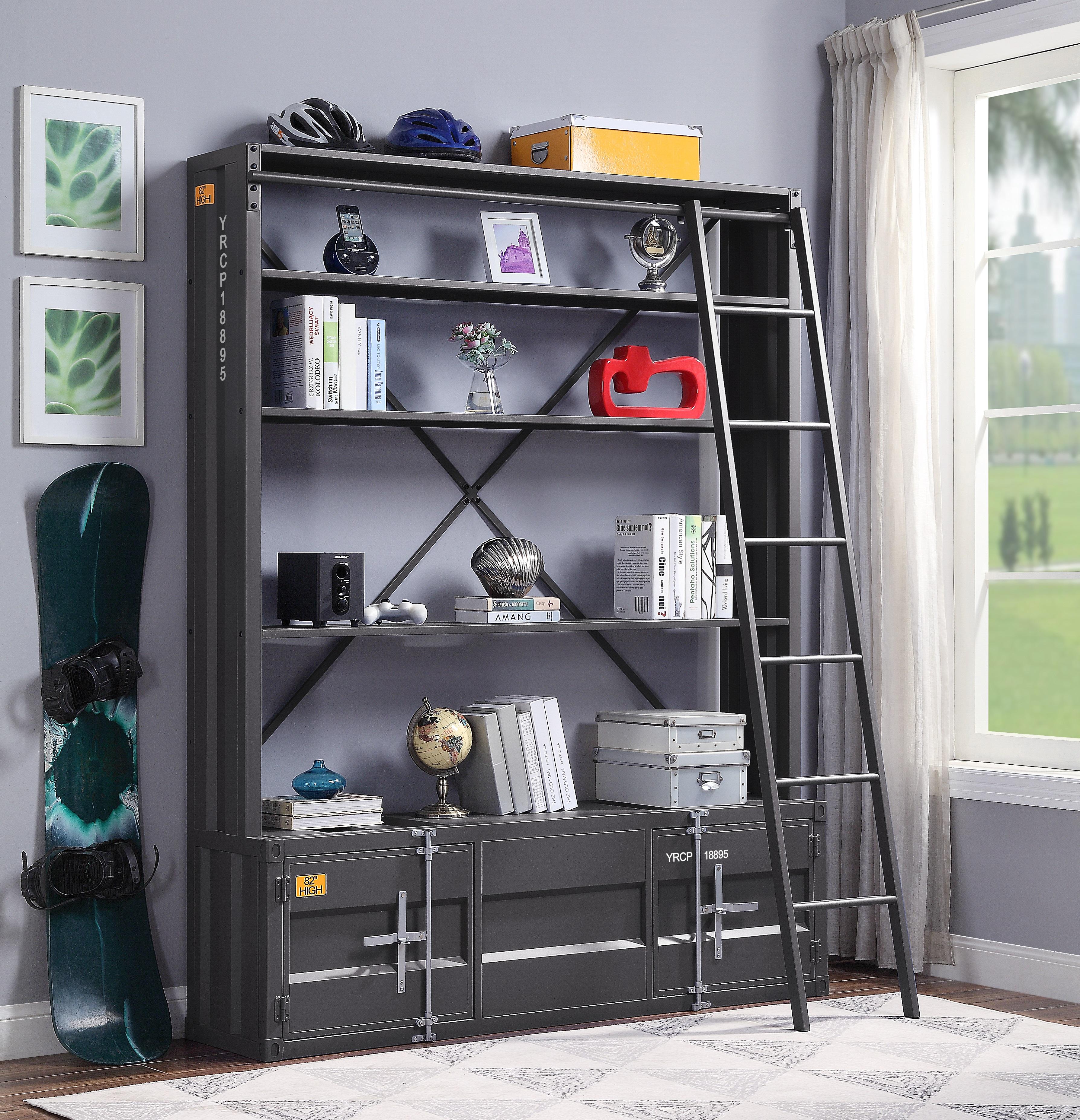 Cargo Gunmetal Bookshelf & Ladder - Joseph's Furniture (East Orange, NJ)