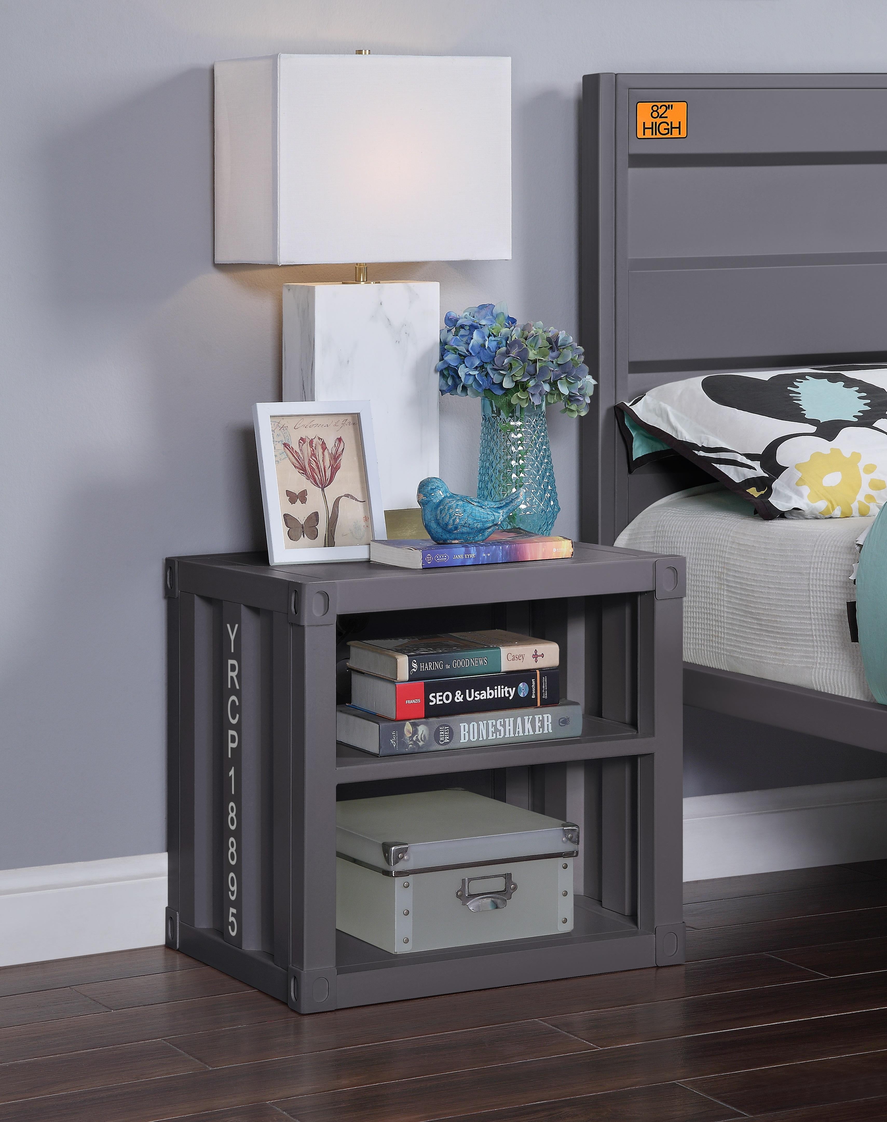 Cargo Gunmetal Nightstand (USB) - Joseph's Furniture (East Orange, NJ)