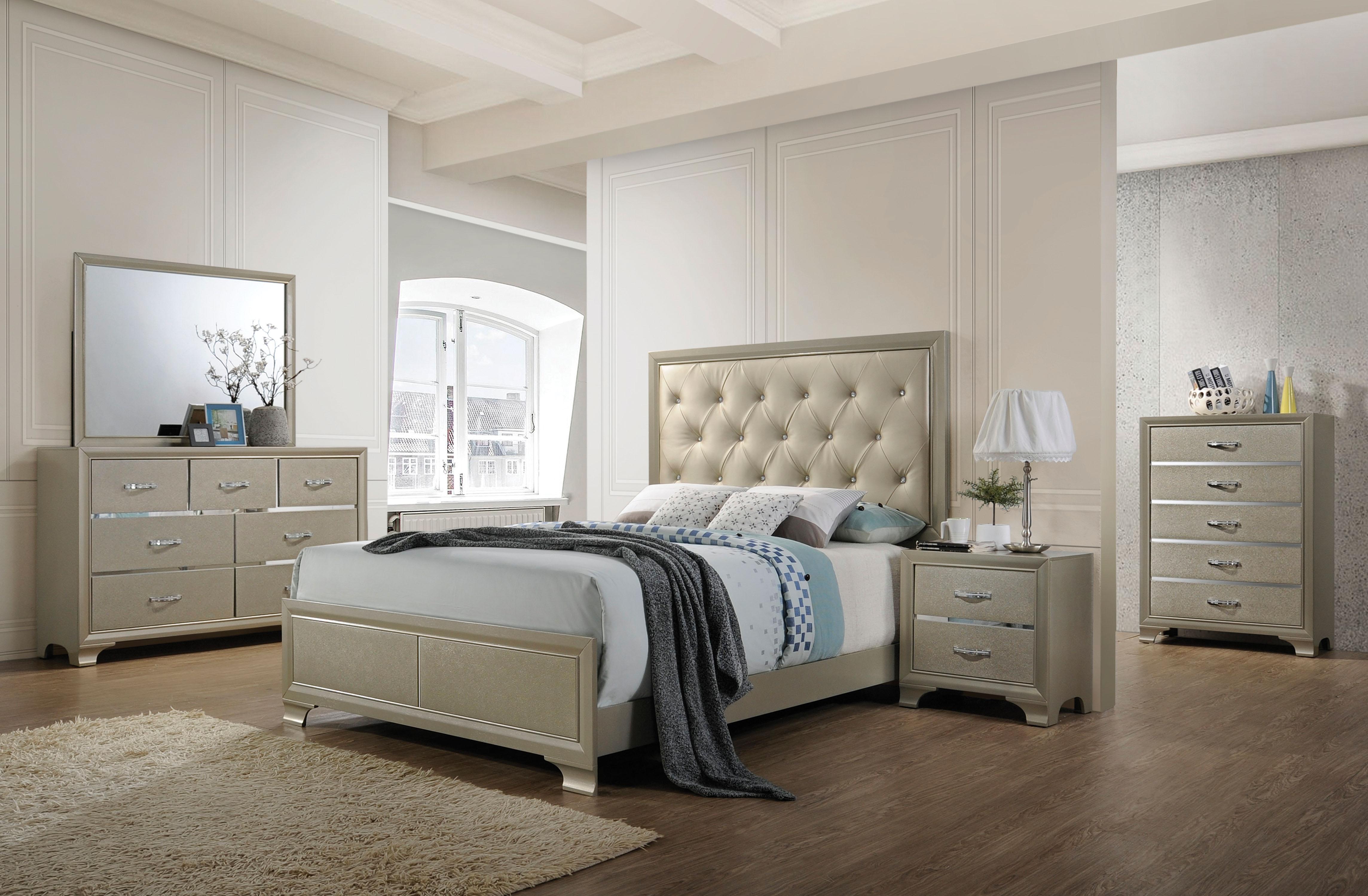 Carine PU & Champagne Queen Bed - Joseph's Furniture (East Orange, NJ)