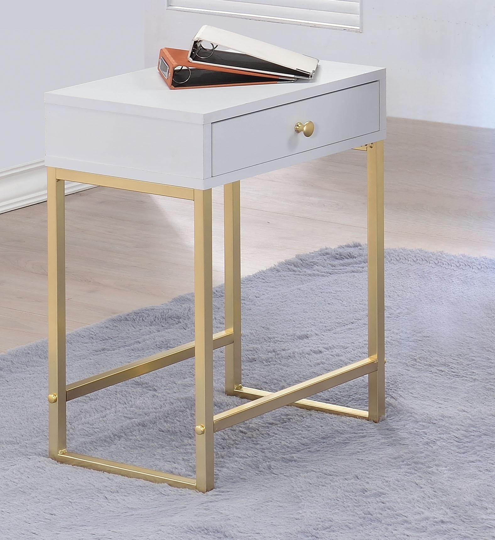 Coleen White & Brass Side Table - Joseph's Furniture (East Orange, NJ)