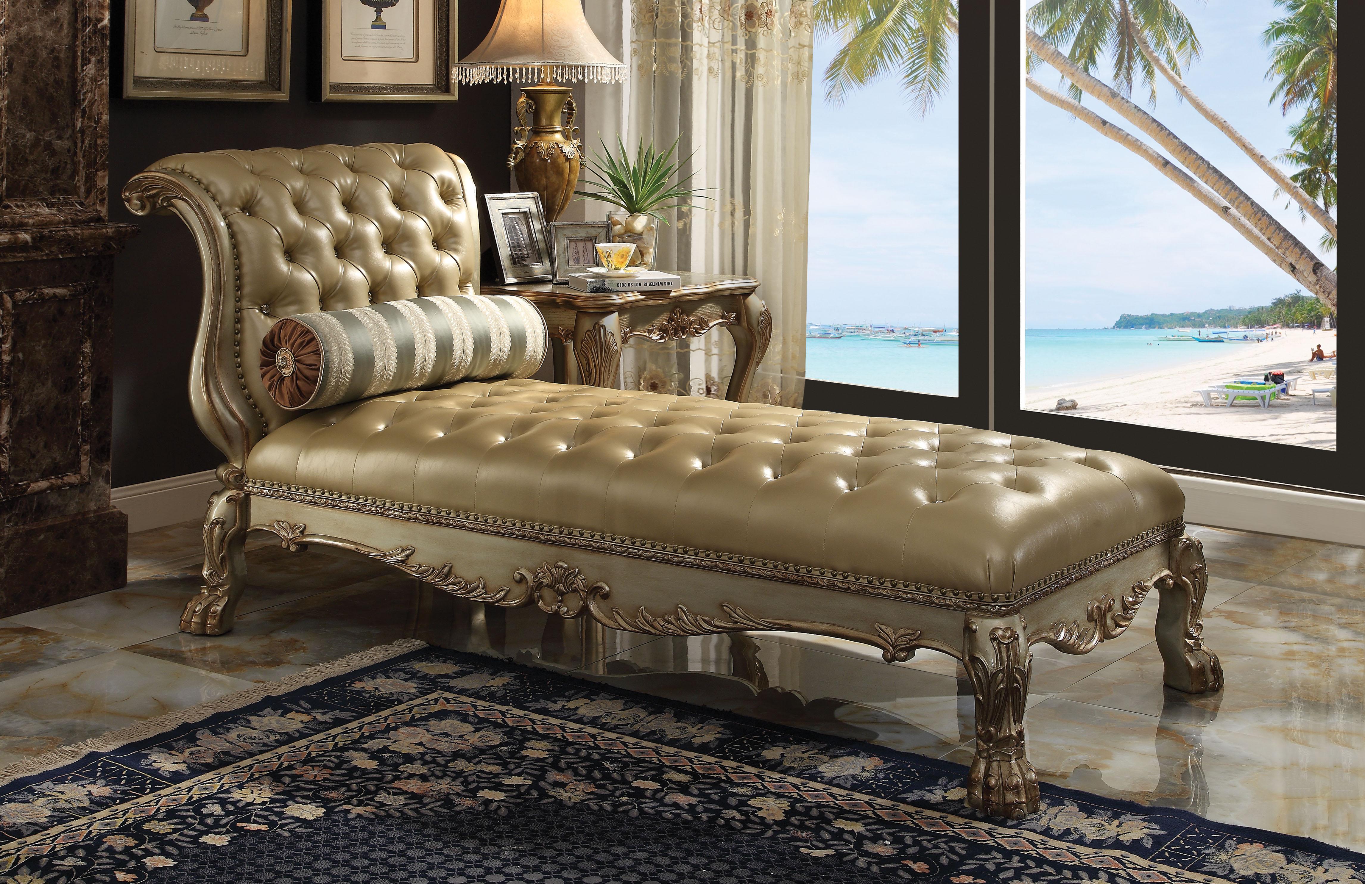 Dresden Bone PU & Gold Patina Chaise & Pillow - Joseph's Furniture (East Orange, NJ)