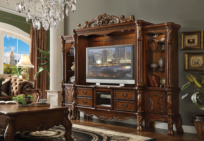Dresden Cherry Oak Entertainment Center (Side Piers & Bridge) - Joseph's Furniture (East Orange, NJ)